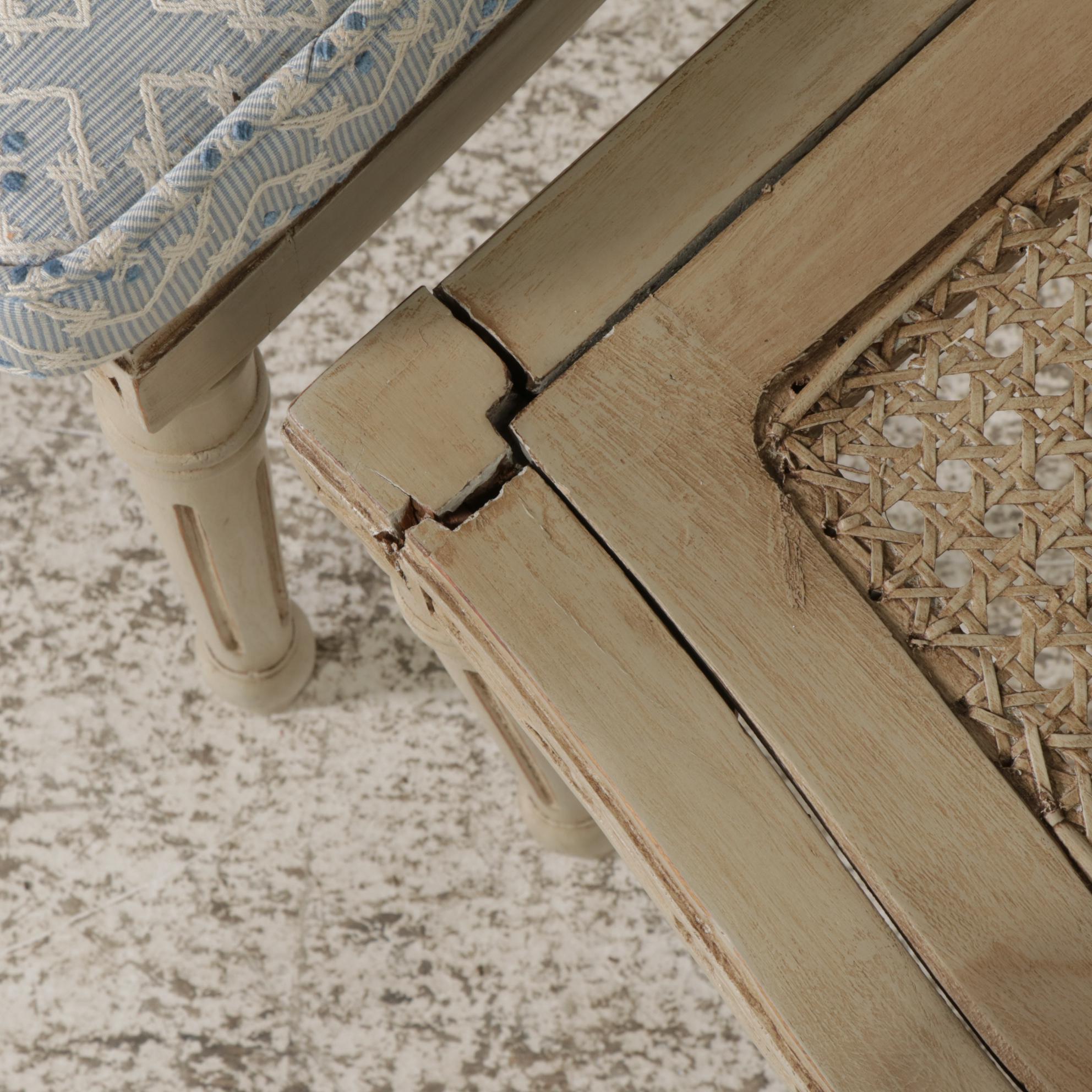 Eight Neoclassical Style Painted Dining Chairs with Cane Seats, Mid 20th Century