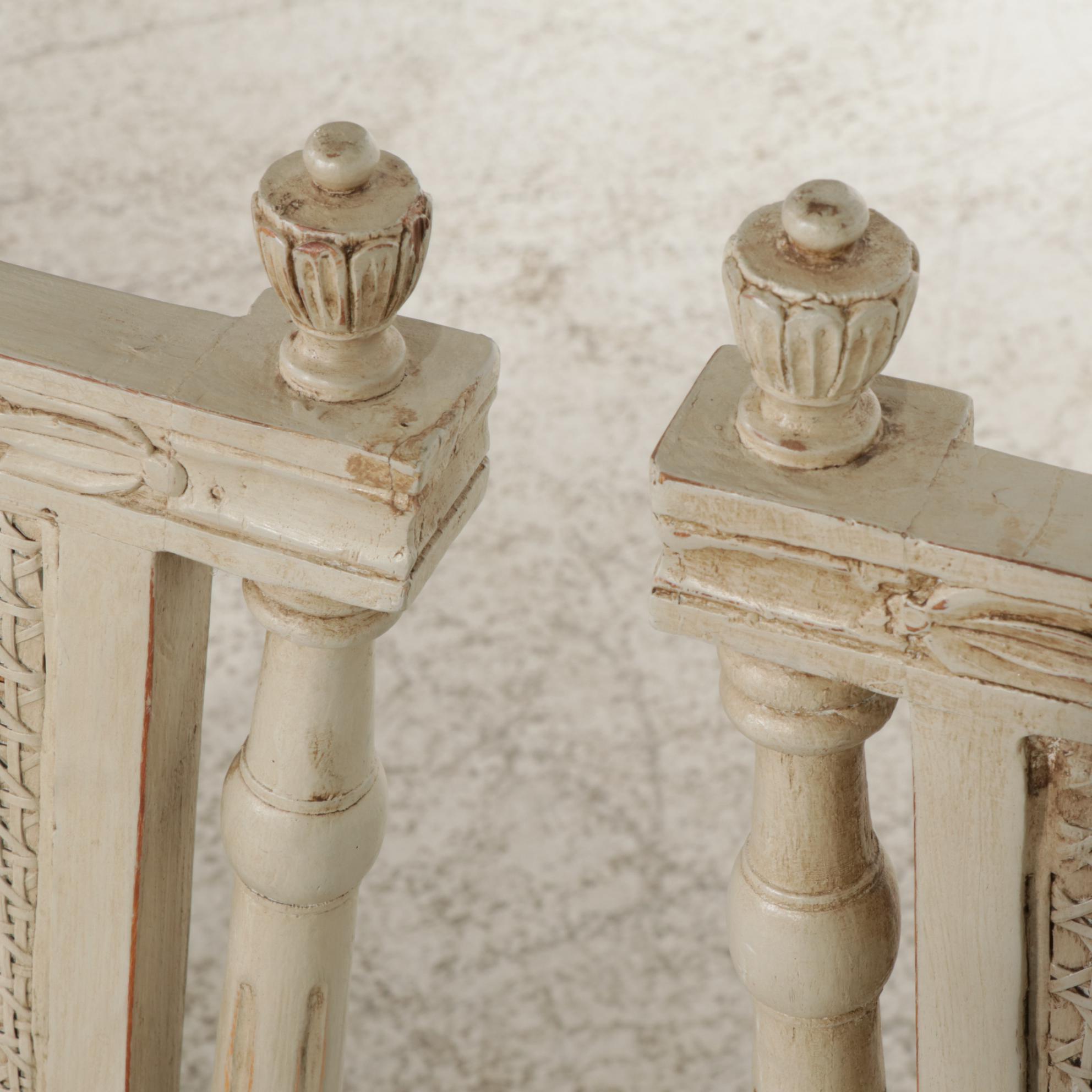 Eight Neoclassical Style Painted Dining Chairs with Cane Seats, Mid 20th Century