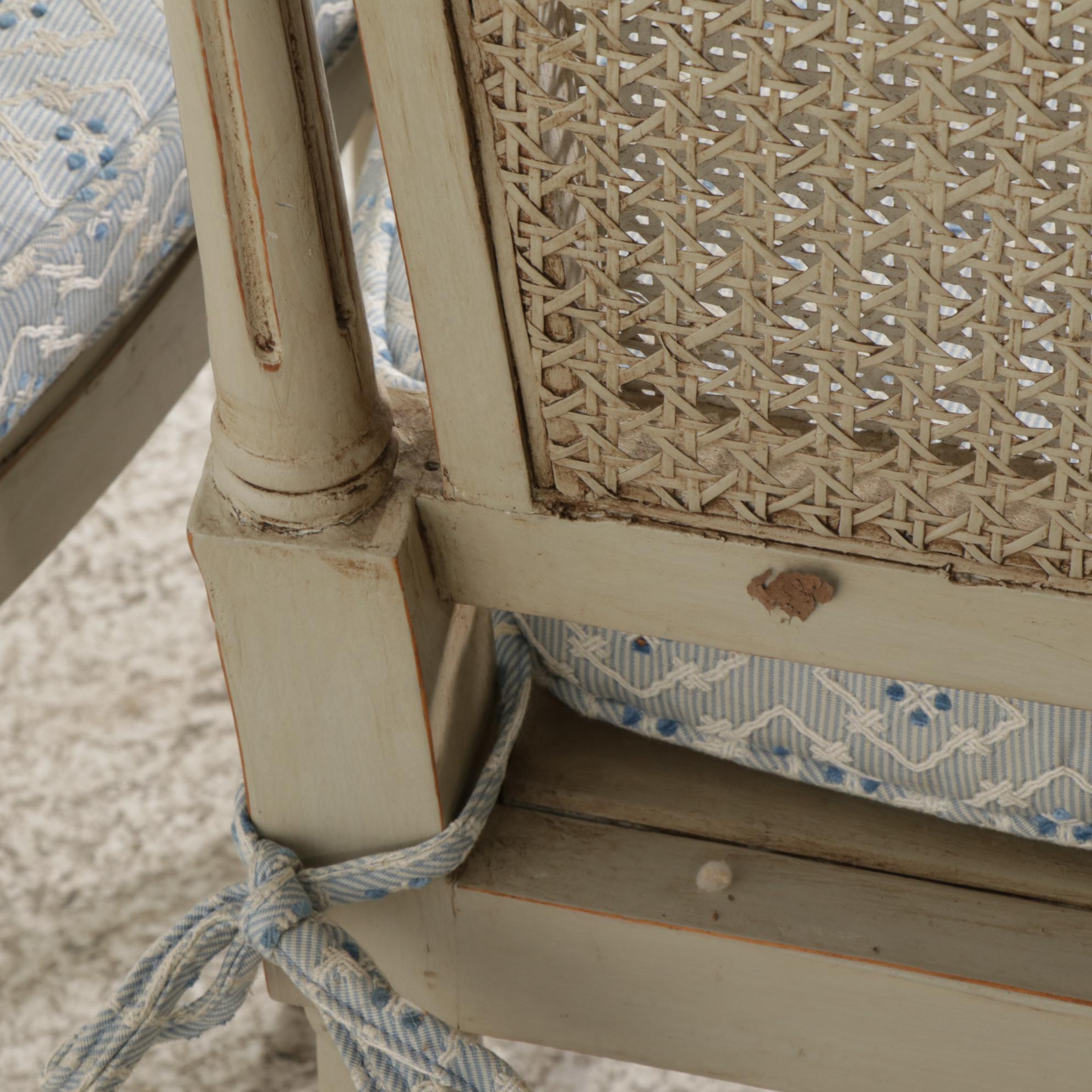 Eight Neoclassical Style Painted Dining Chairs with Cane Seats, Mid 20th Century