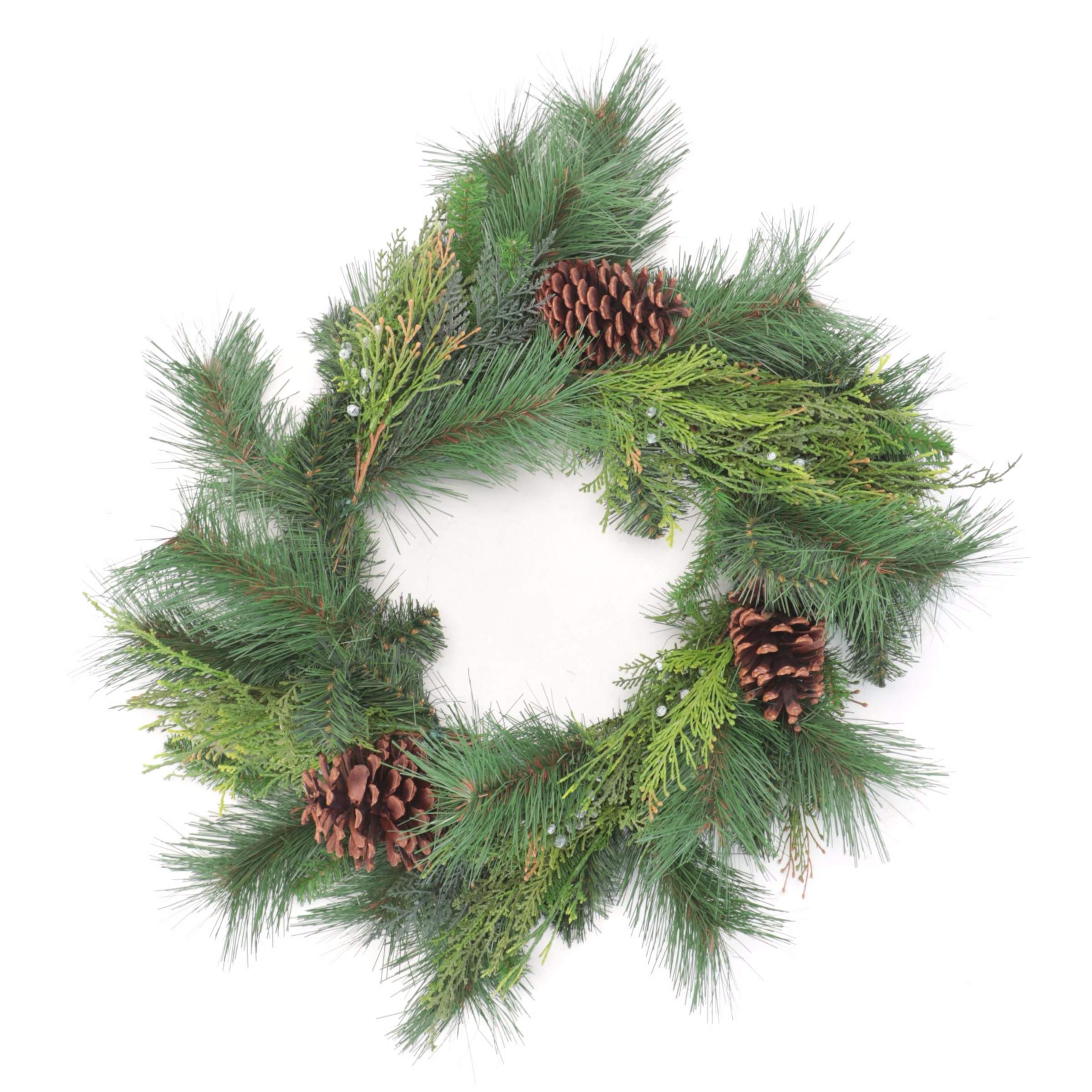 Wreaths with Faux Foliage and Pinecones