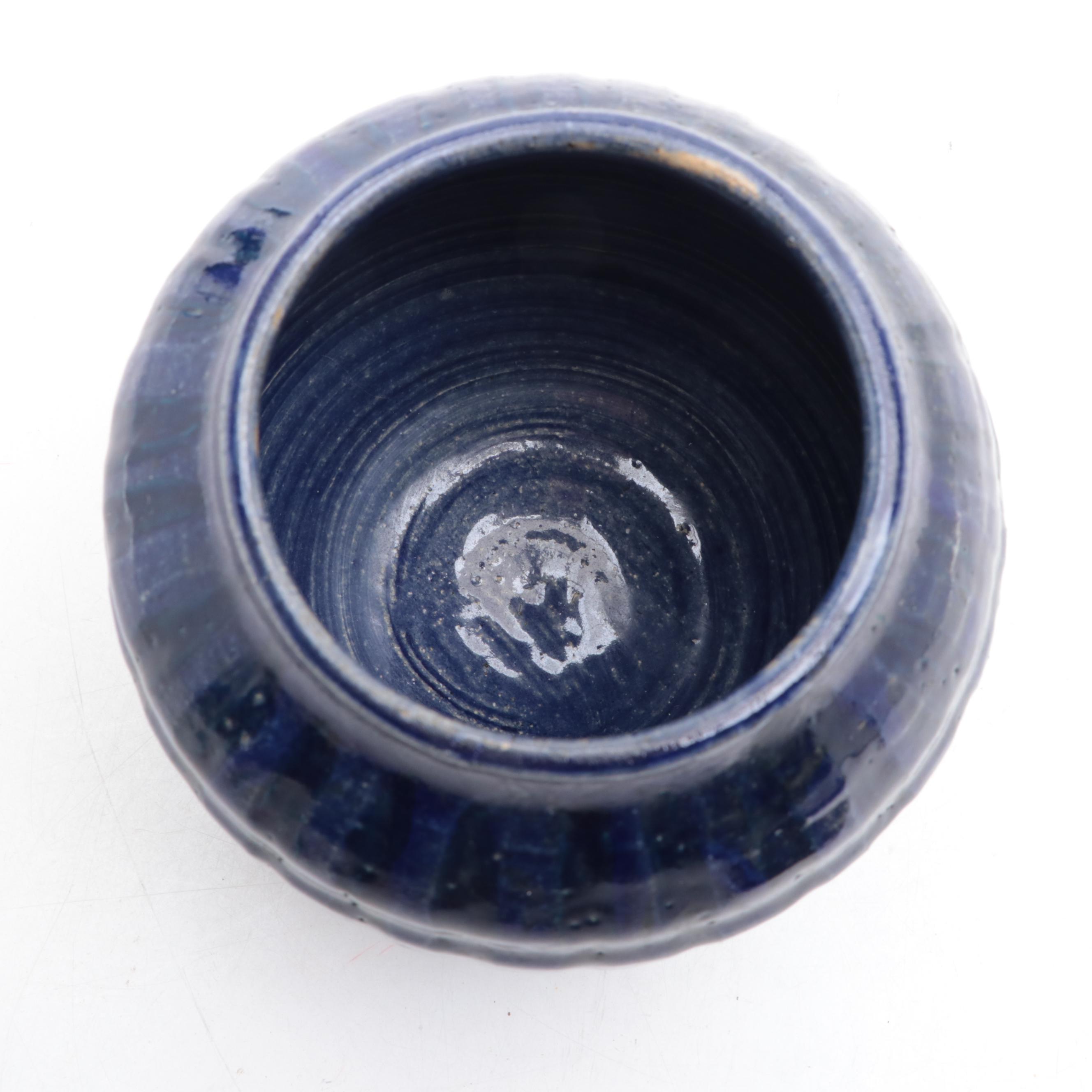 Two Studio Pottery Bowl Vases in Blue Glaze