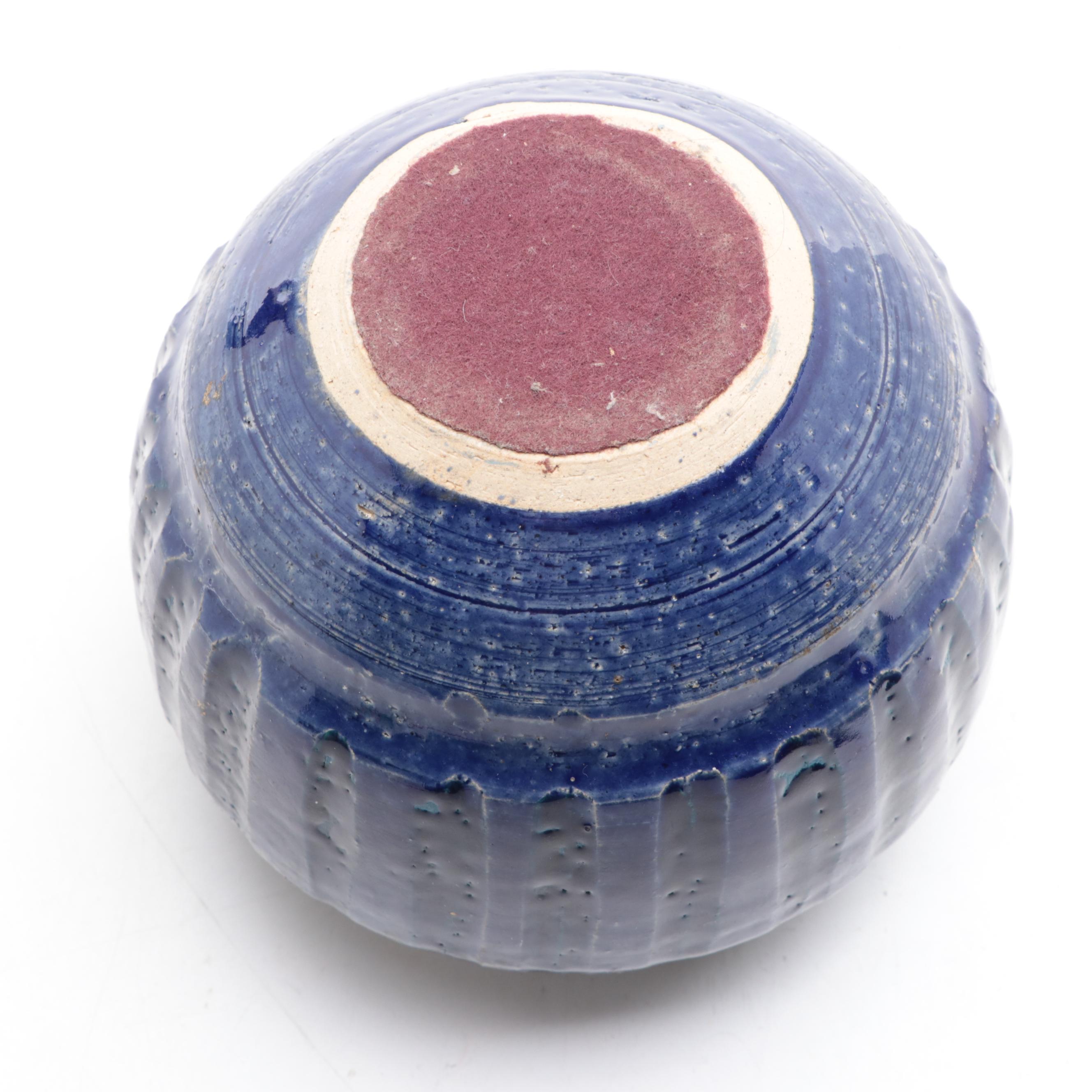 Two Studio Pottery Bowl Vases in Blue Glaze