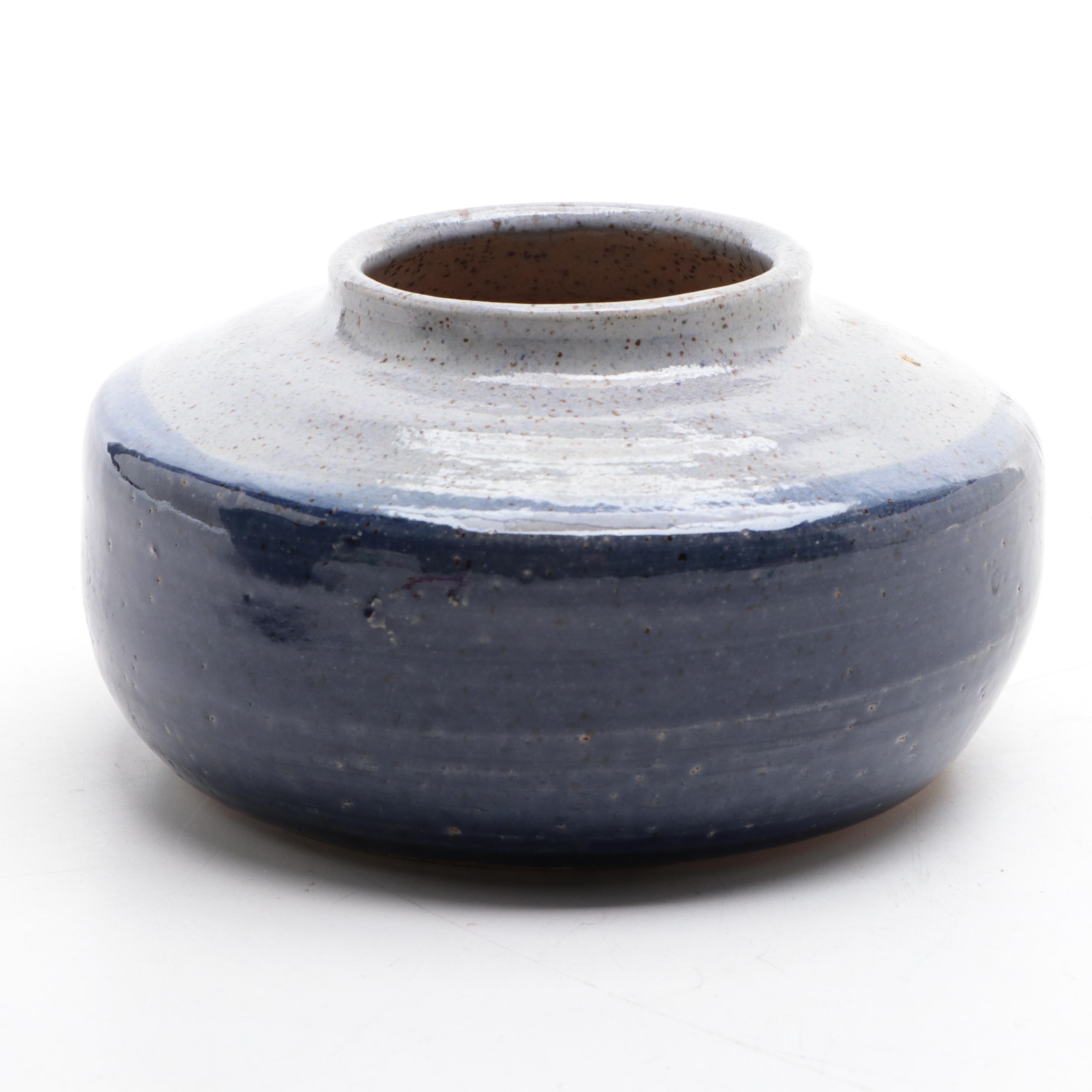 Two Studio Pottery Bowl Vases in Blue Glaze