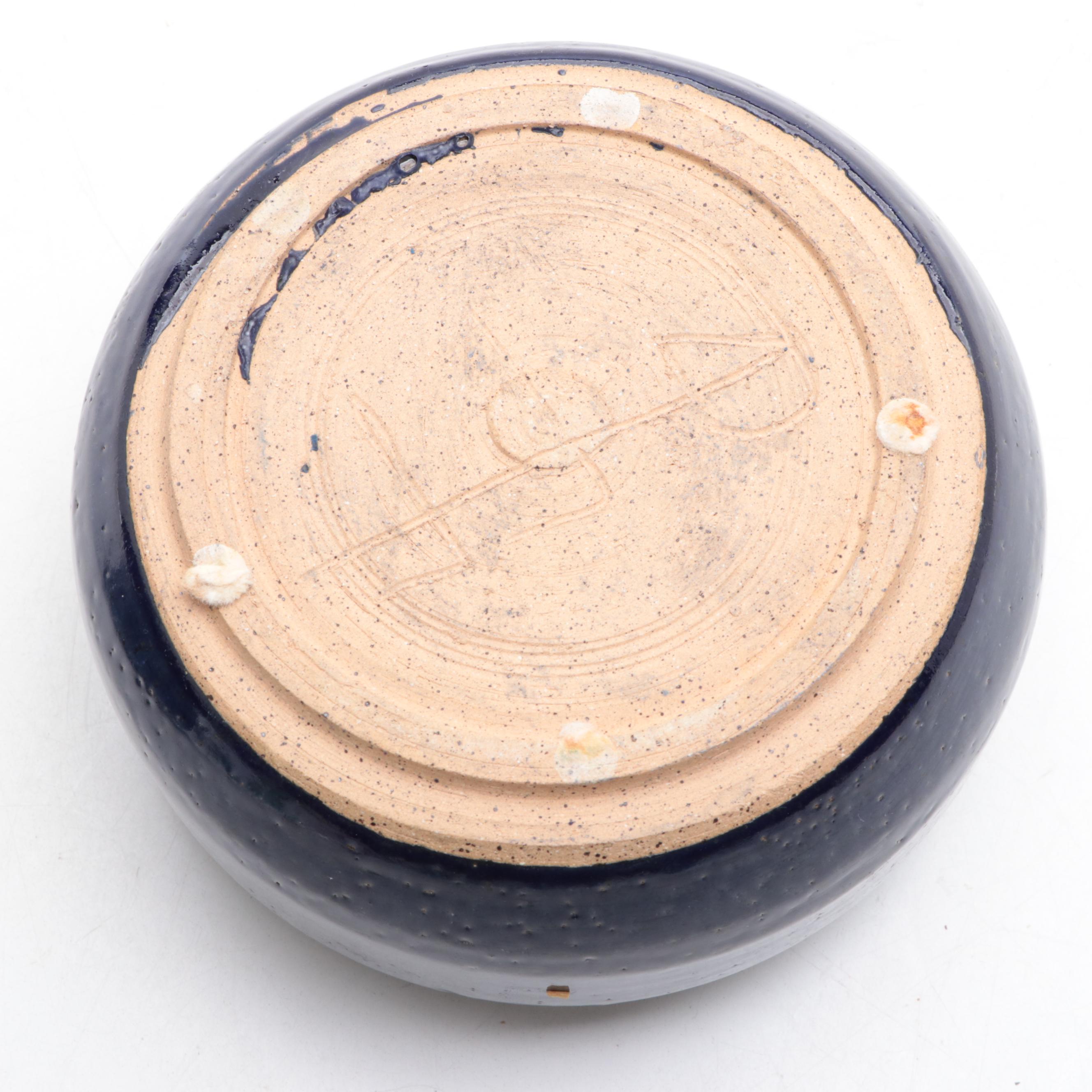 Two Studio Pottery Bowl Vases in Blue Glaze