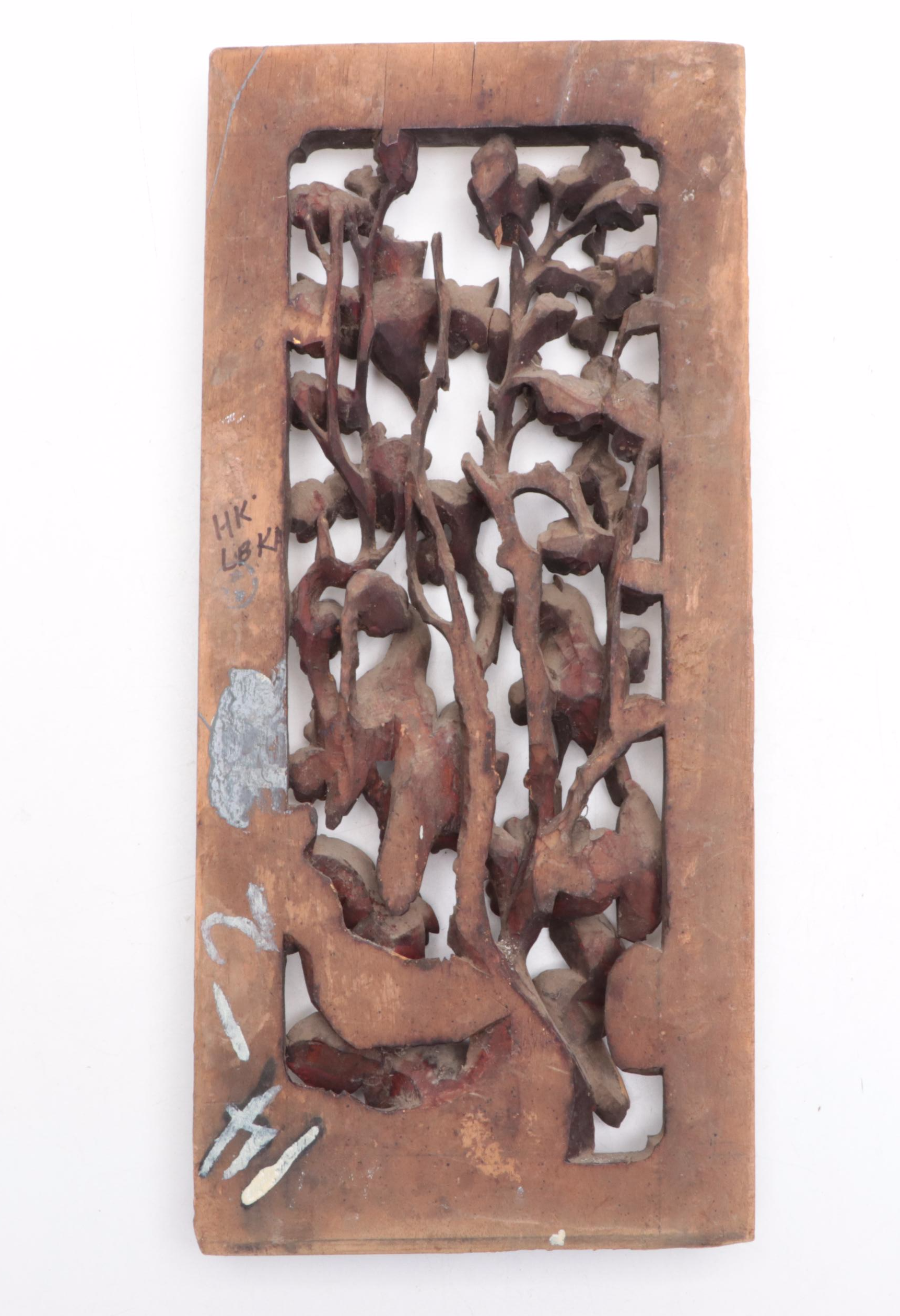 Chinese Carved, Painted and Parcel-Gilt Panel with Birds, Mid-20th Century