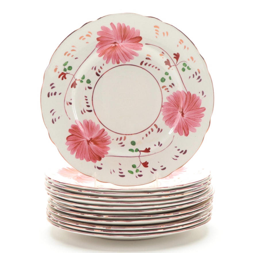 Allertons Ltd. Hand-Painted Lustreware Rimmed Plates, Early 20th Century