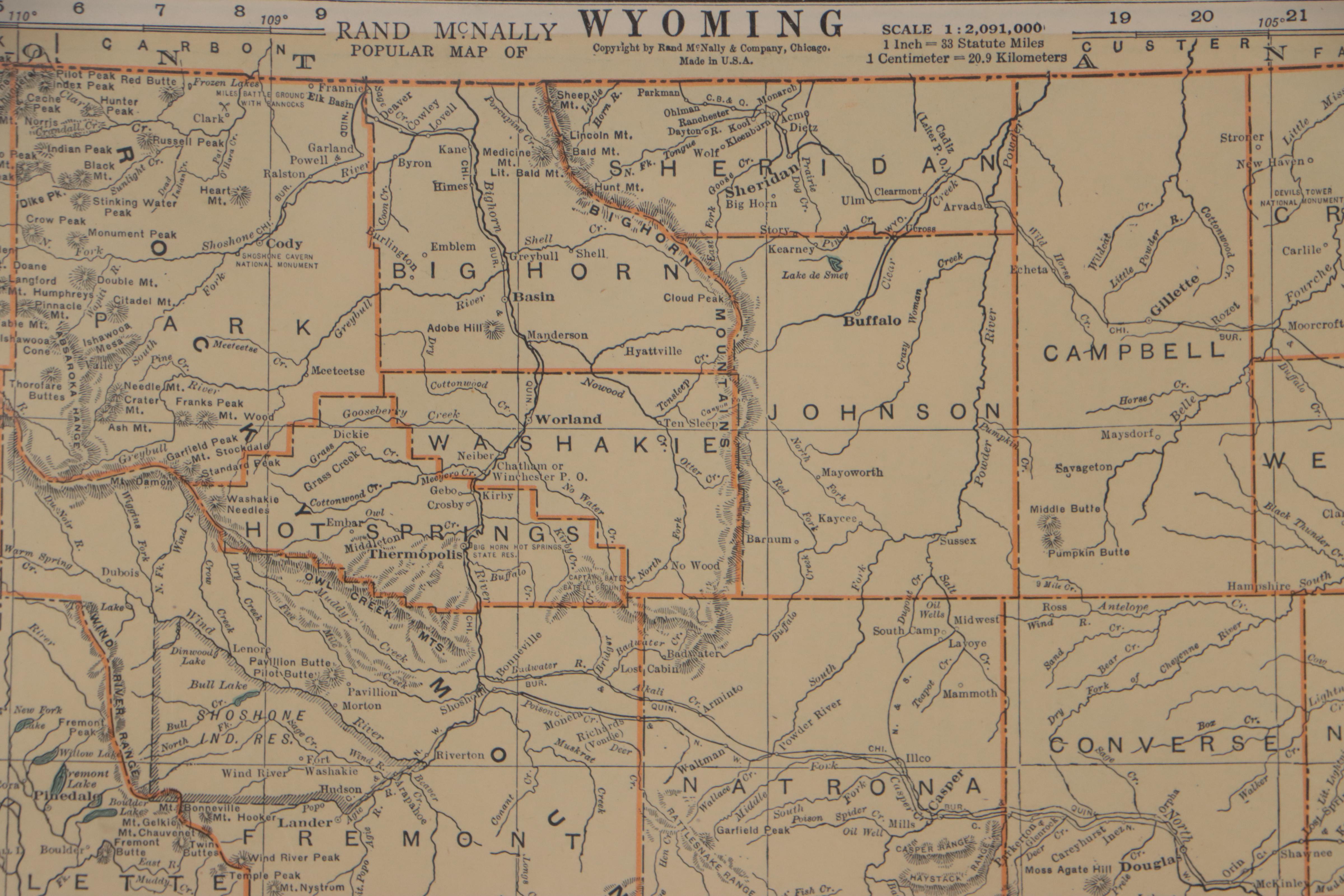 Rand, McNally & Co. Wax Engraving Map of Wyoming, Circa 1898