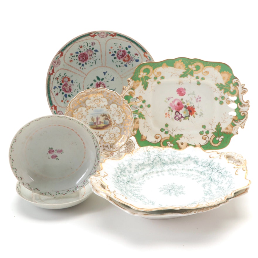 Group of English Porcelain with Mintons "Seaweed," J. Green G Sons, 19th Century