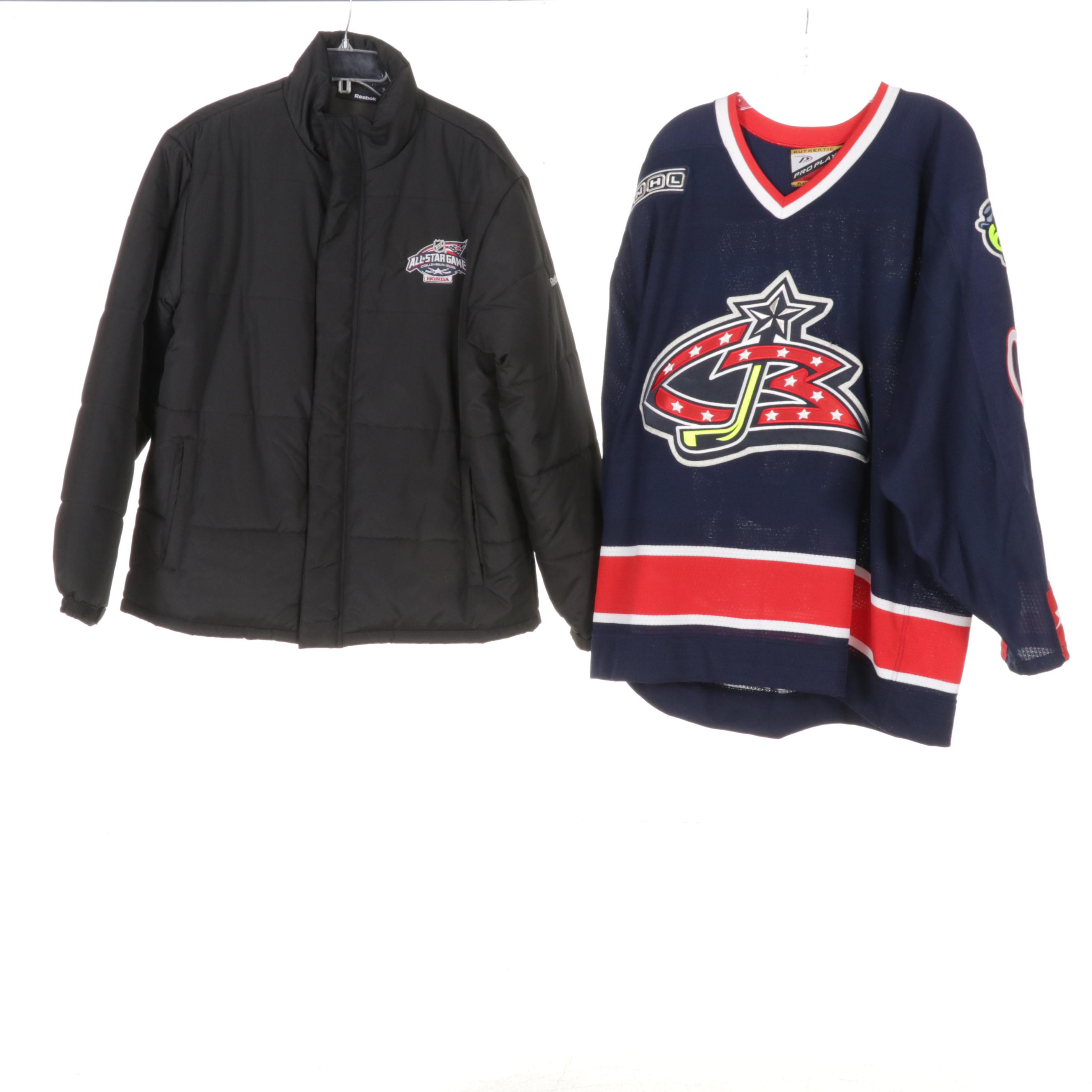 Columbus Blue Jackets Replica Hockey Jersey With NHL and OSU Jackets and Vest
