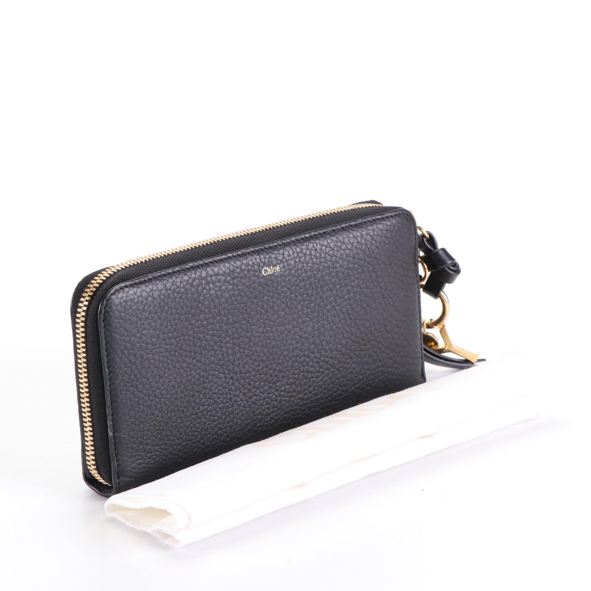 Chloé Zip-Around Alphabet Wallet in Black Calfskin Leather