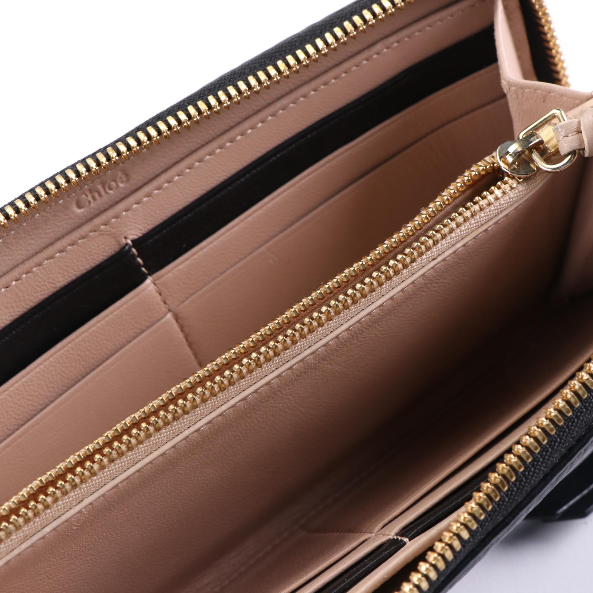 Chloé Zip-Around Alphabet Wallet in Black Calfskin Leather