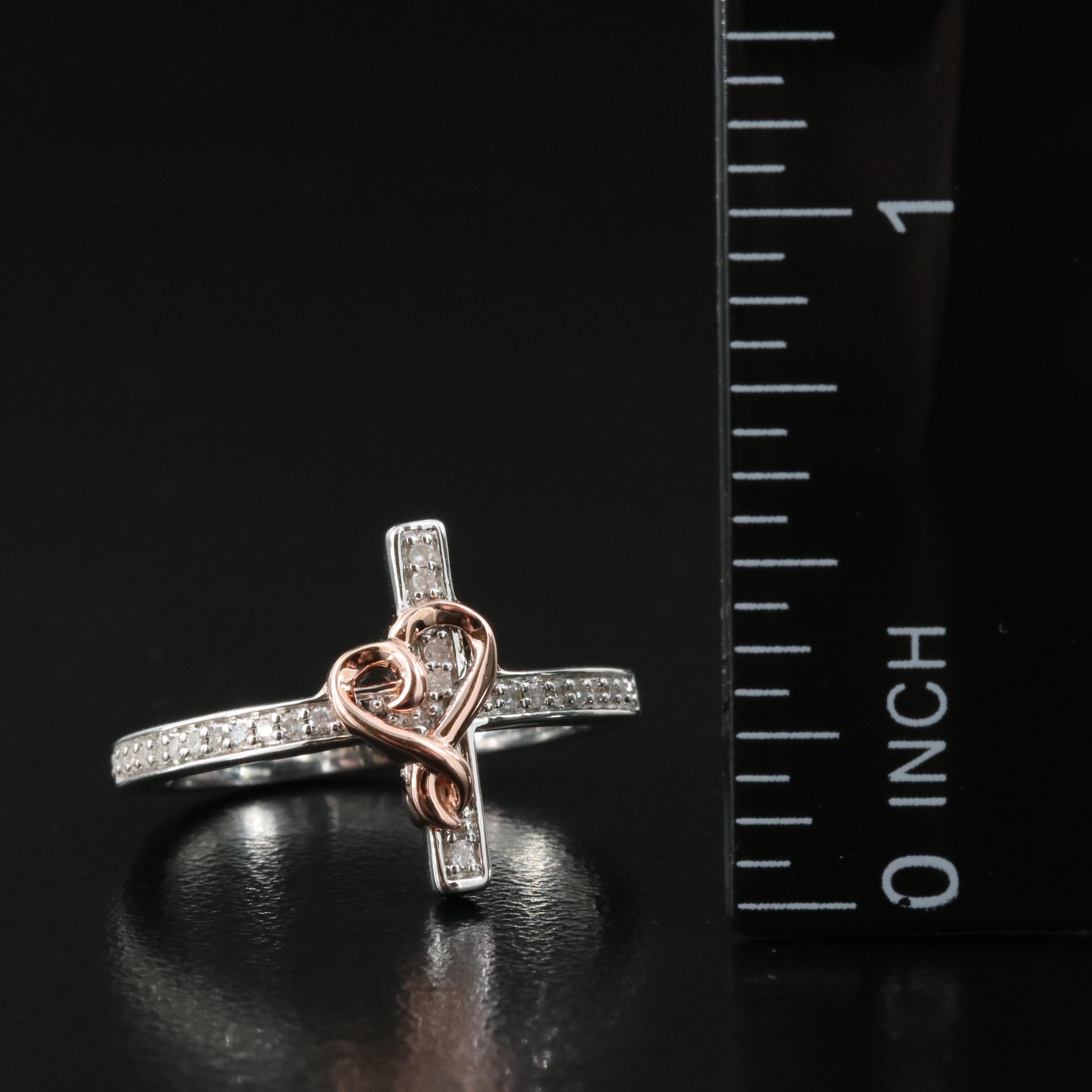 Sterling Diamond Cross and Heart Ring