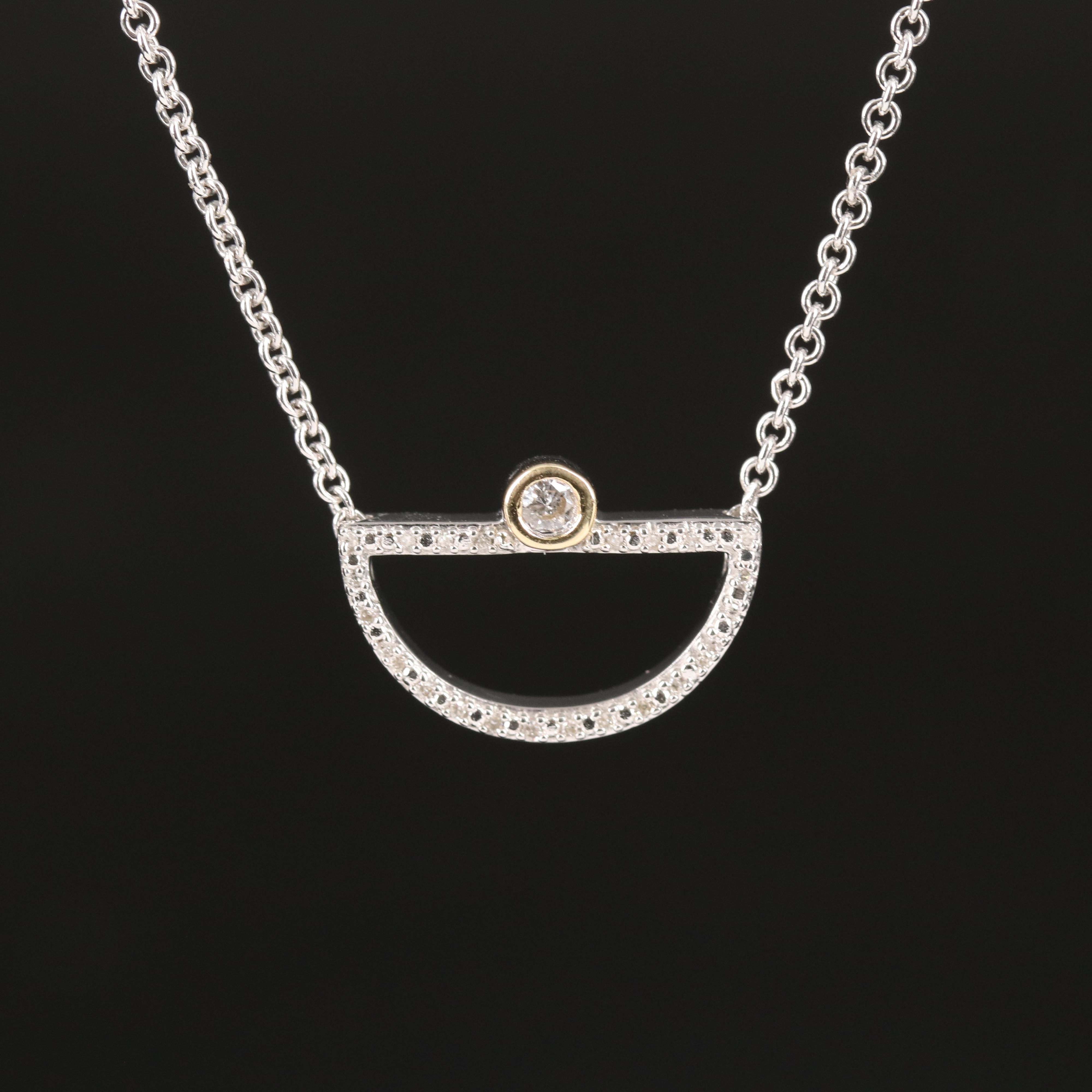 Sterling Diamond Geometric Necklace with 10K Accent