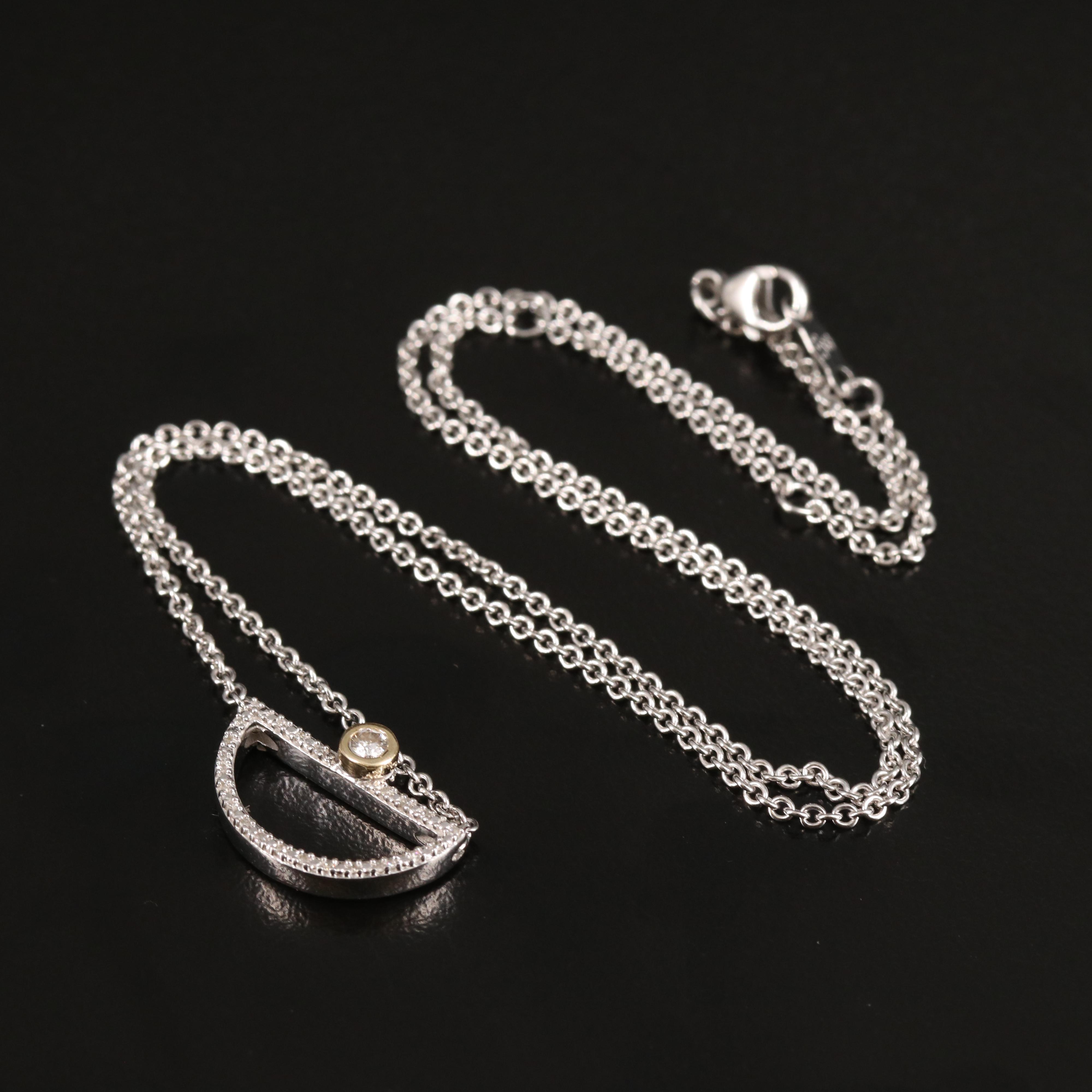 Sterling Diamond Geometric Necklace with 10K Accent