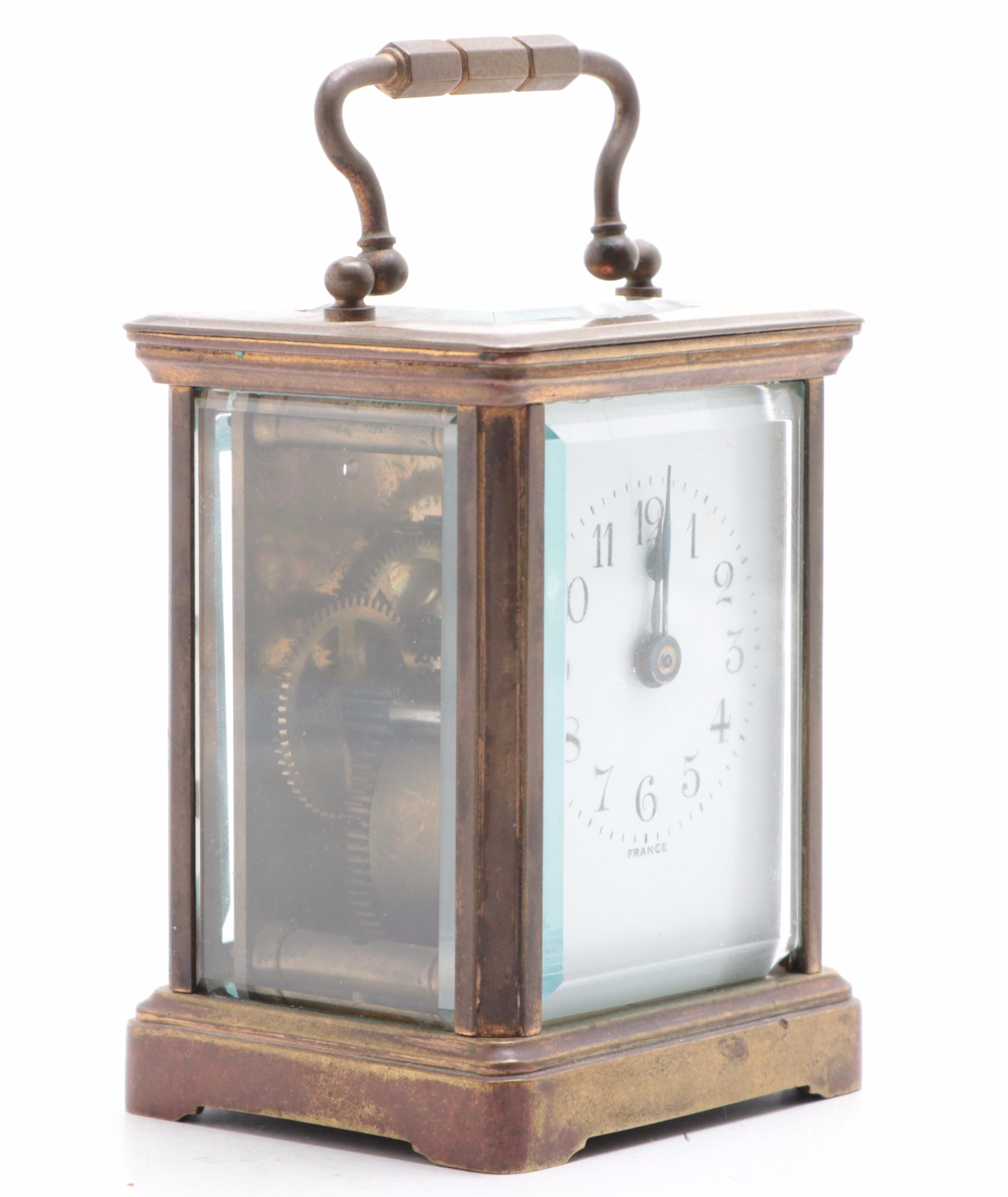 French Brass Miniature Carriage Clock, Early to Mid-20th Century