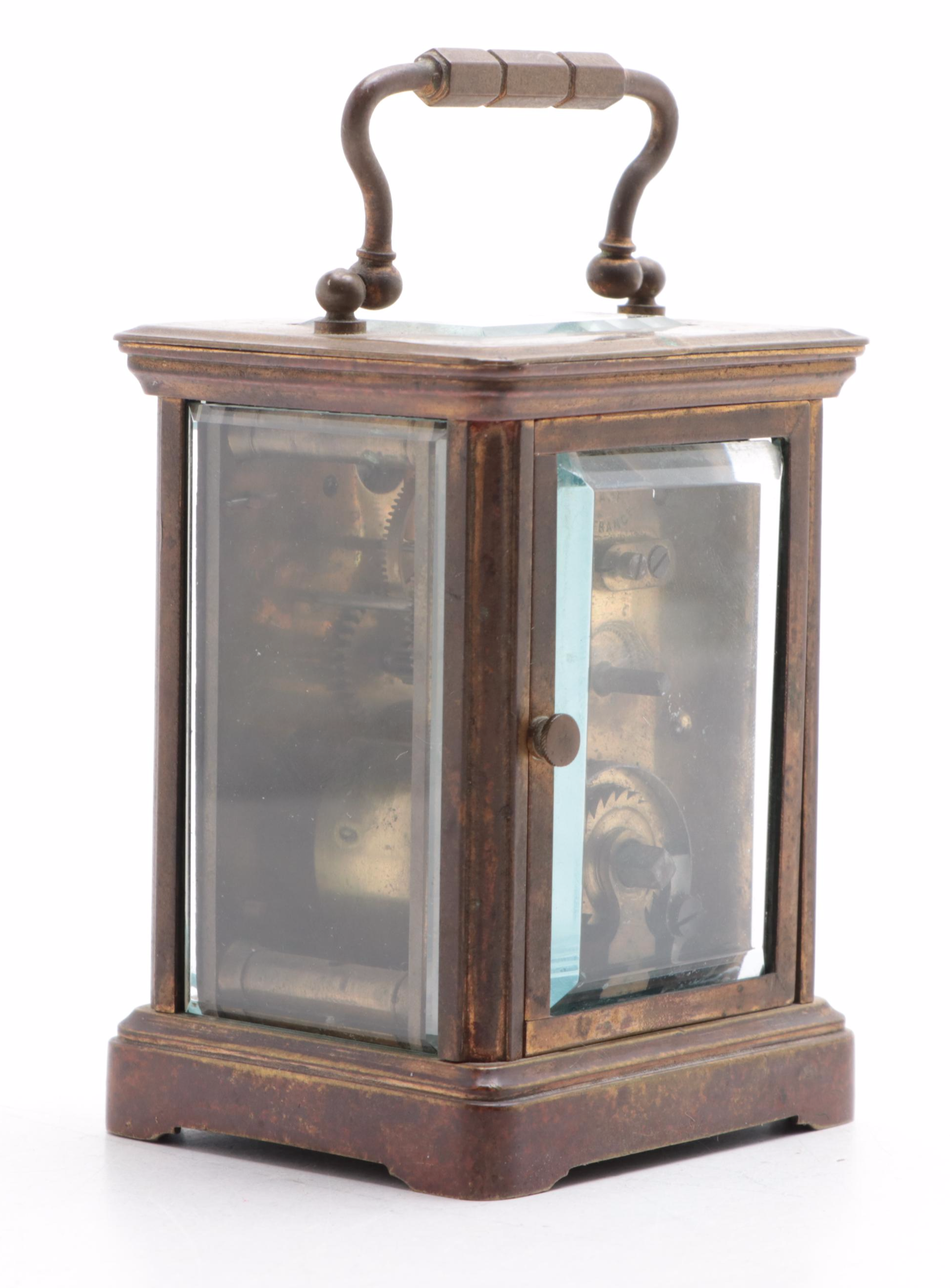 French Brass Miniature Carriage Clock, Early to Mid-20th Century