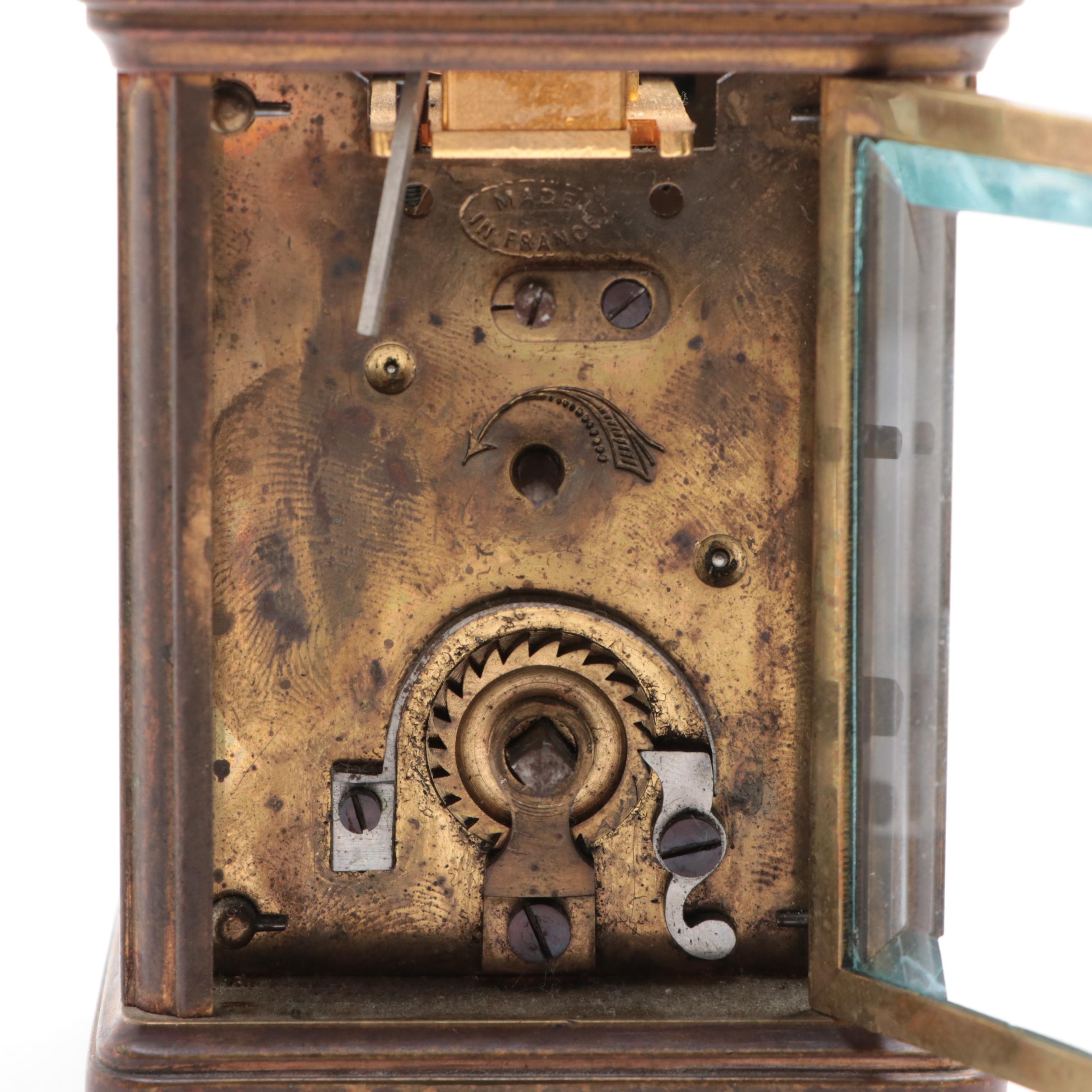 French Brass Miniature Carriage Clock, Early to Mid-20th Century