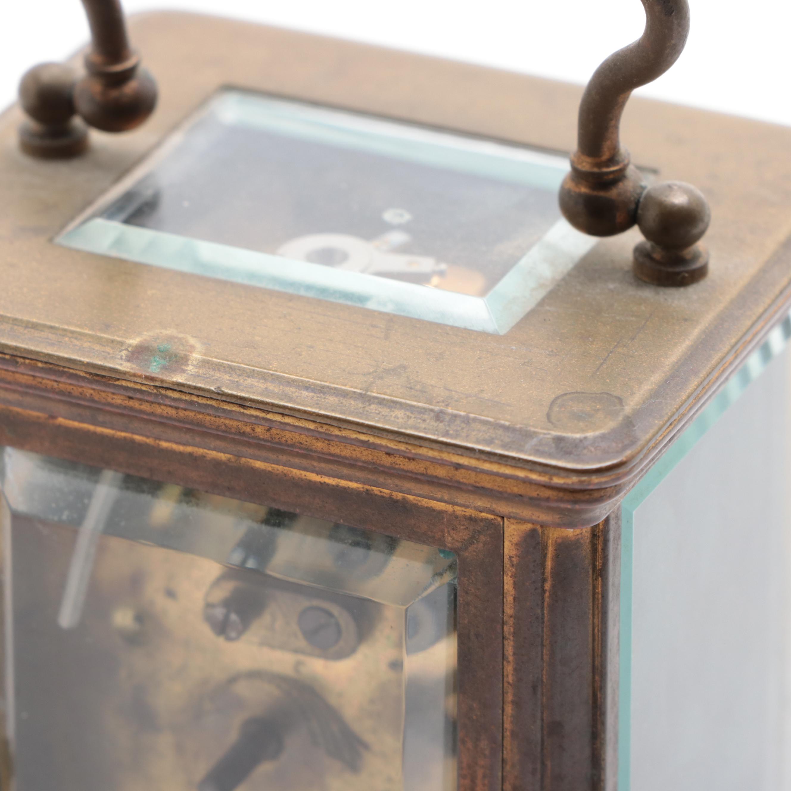 French Brass Miniature Carriage Clock, Early to Mid-20th Century