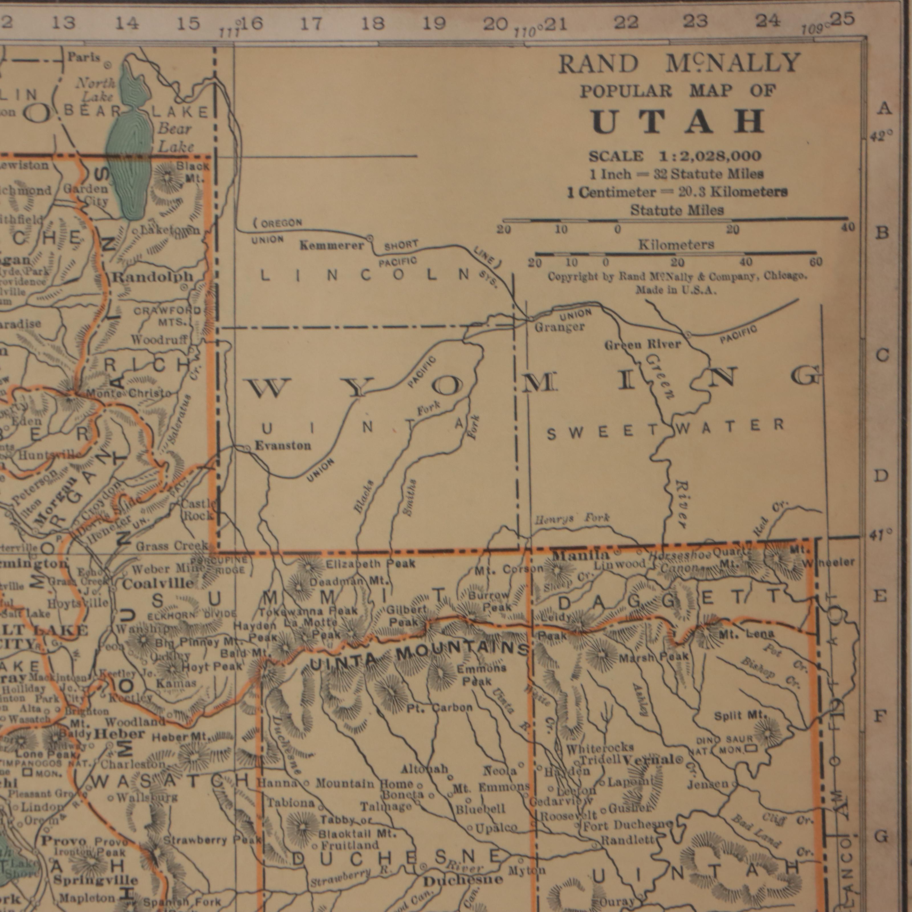 Rand McNally & Co. Wax Engraving Map of Utah, Circa 1898