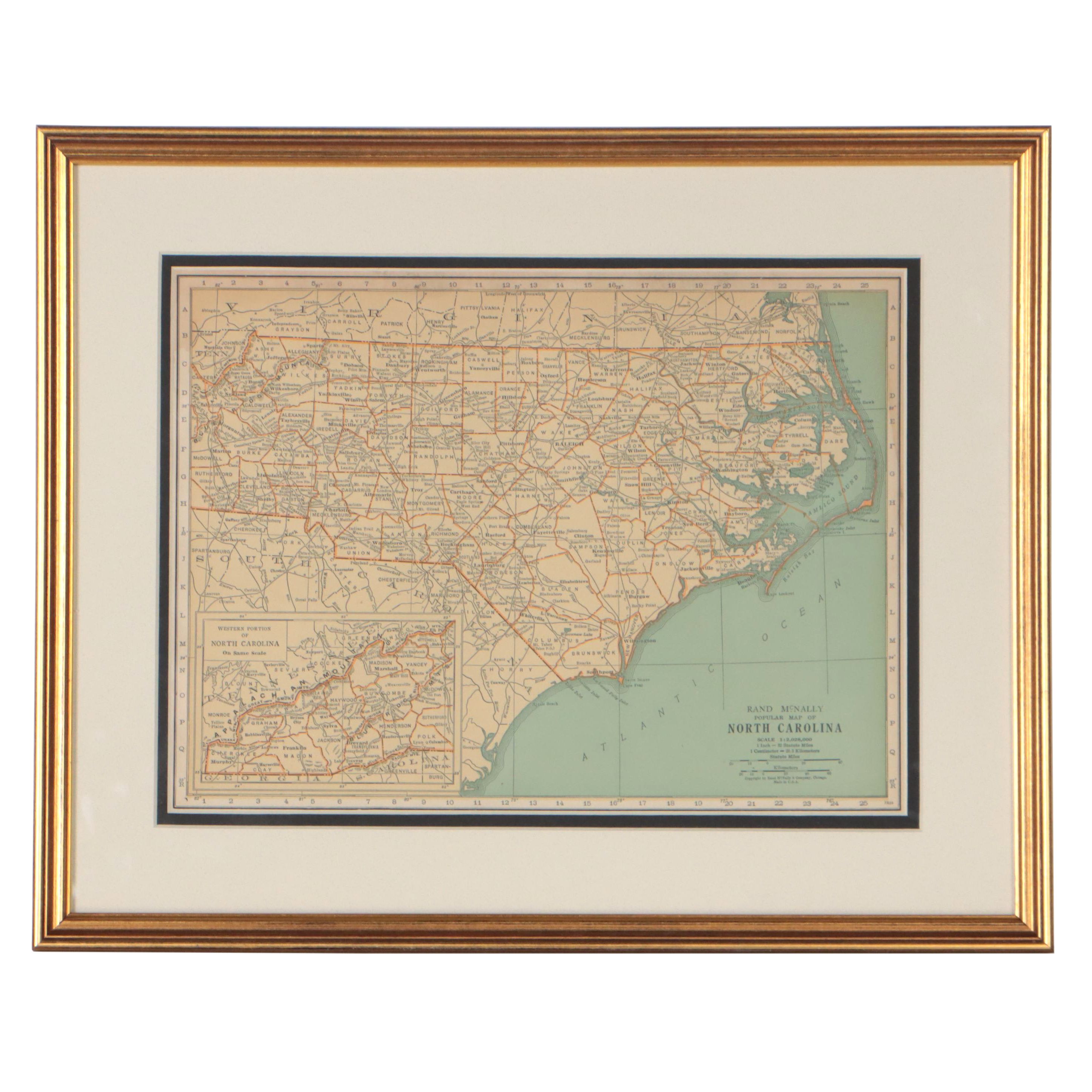 Rand, McNally & Co. Wax Engraving Map of North Carolina, Circa 1898