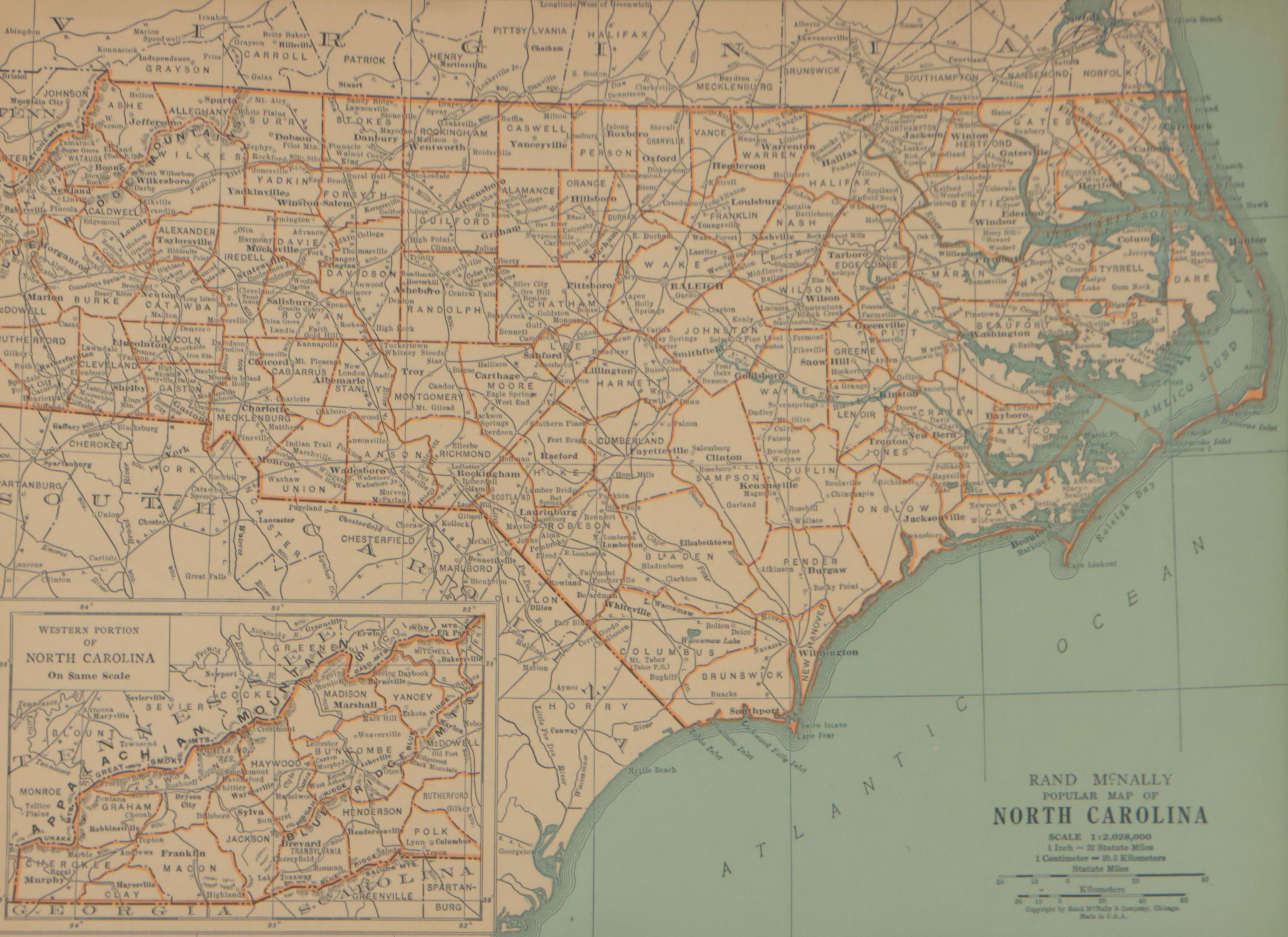 Rand, McNally & Co. Wax Engraving Map of North Carolina, Circa 1898