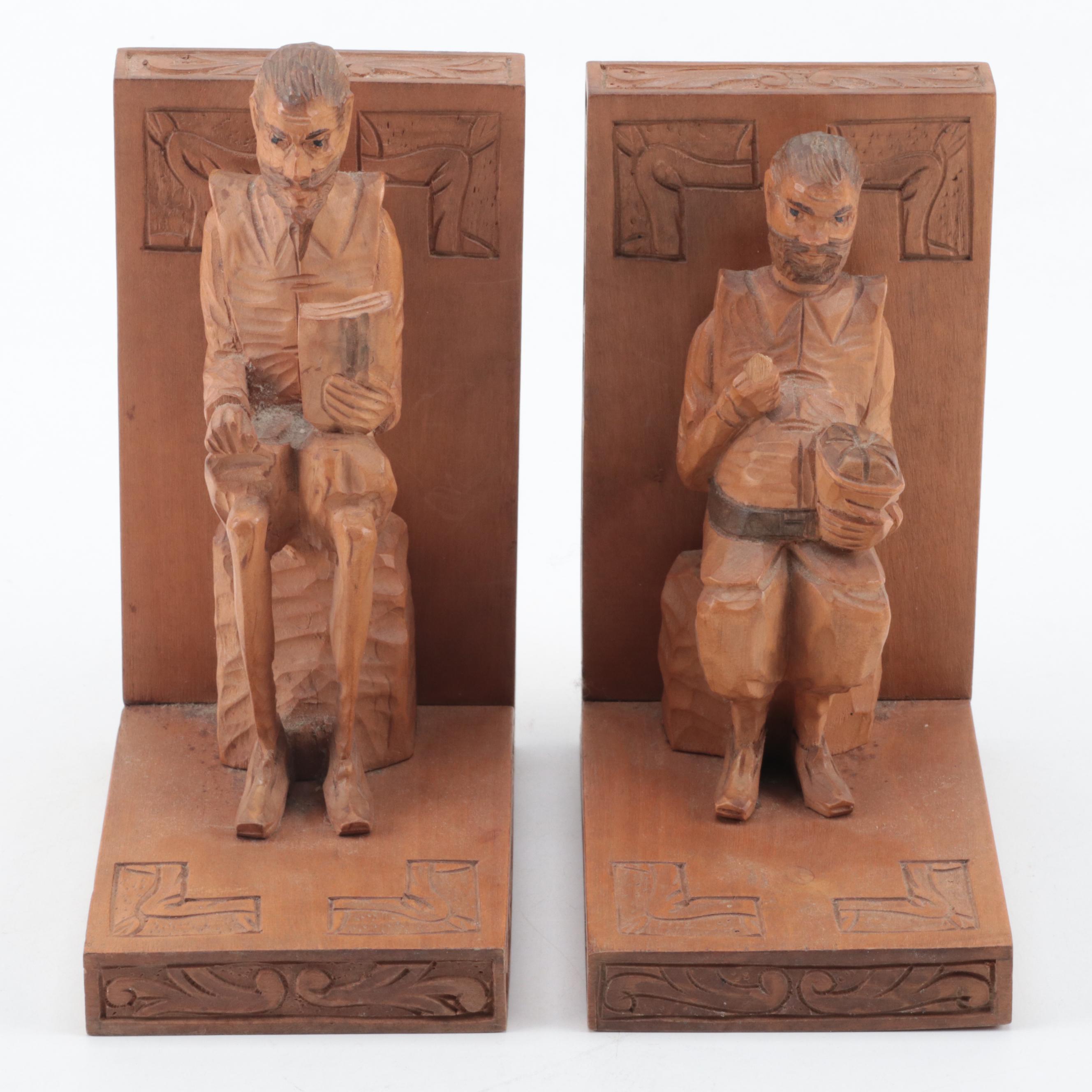 Ouro Don Quixote and Sancho Panza Hand Carved Spanish Wooden Bookends