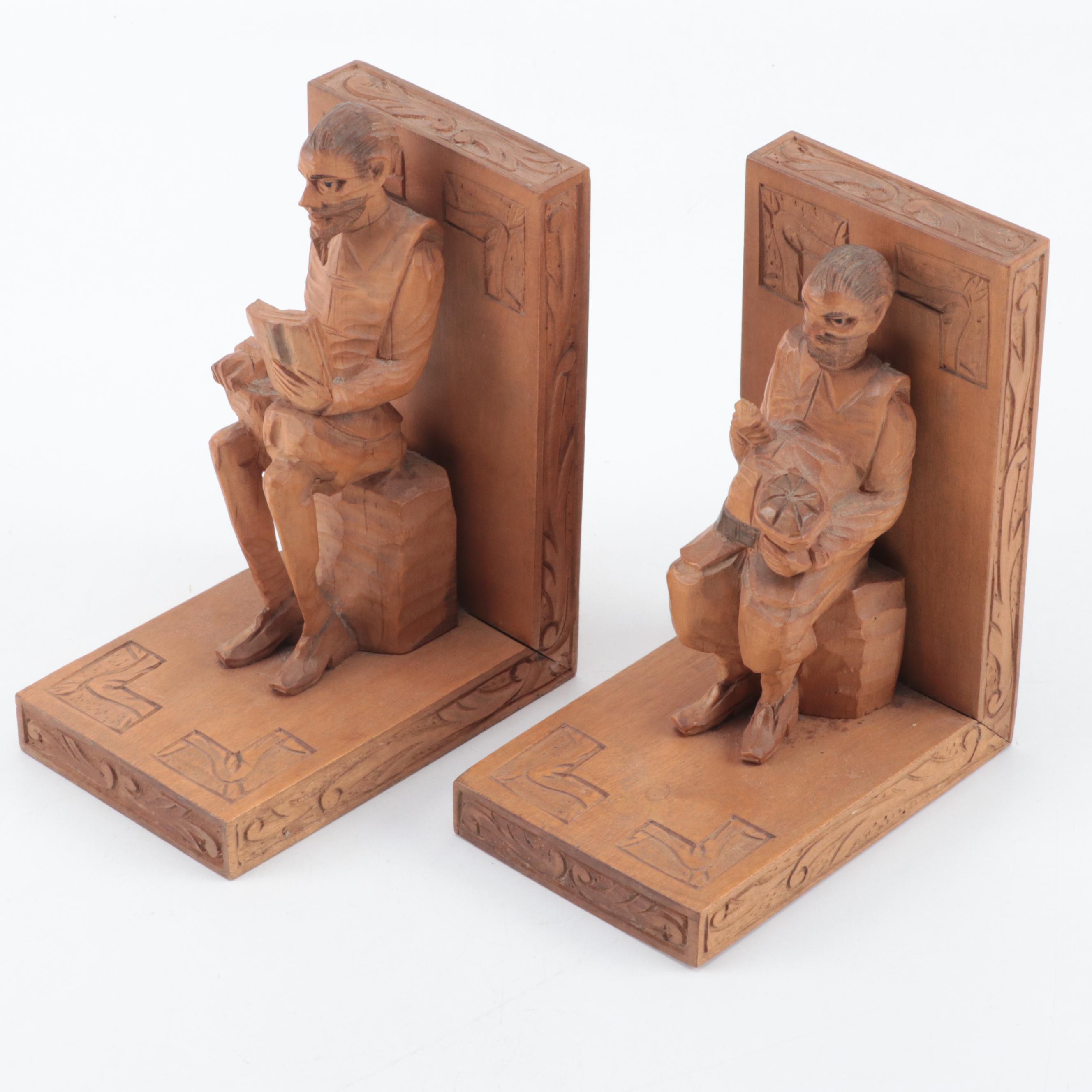 Ouro Don Quixote and Sancho Panza Hand Carved Spanish Wooden Bookends
