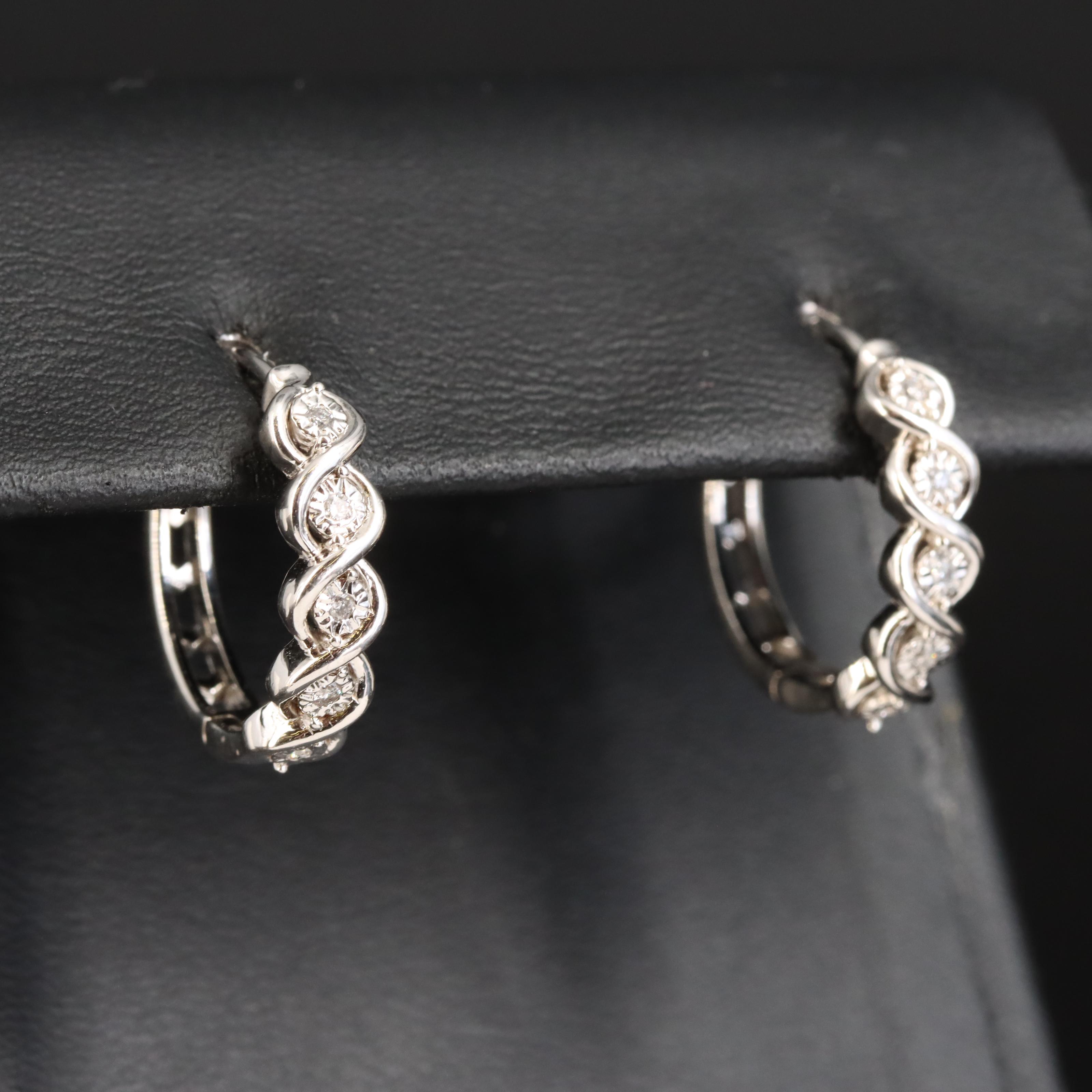 Sterling Diamond Hoop Earrings