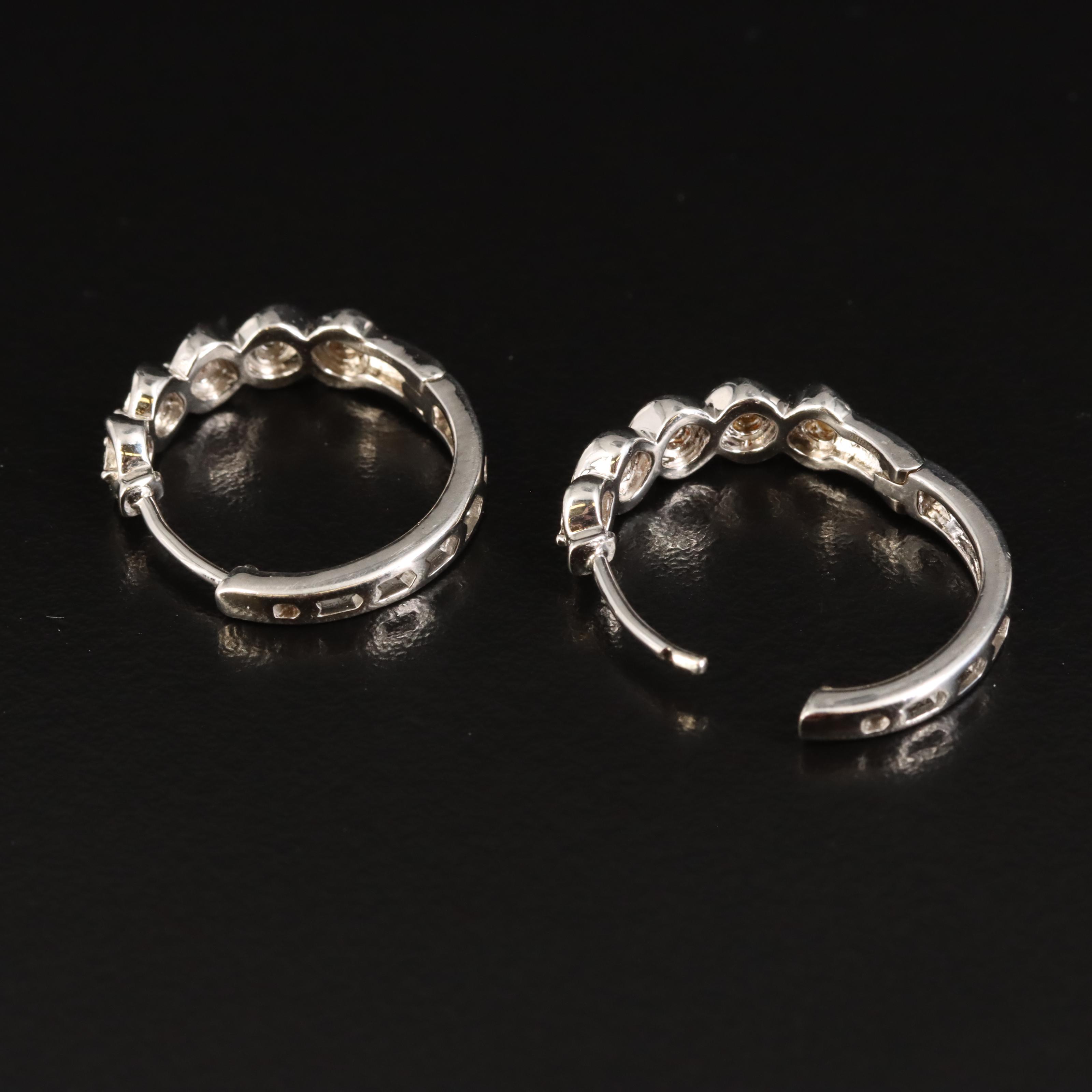 Sterling Diamond Hoop Earrings
