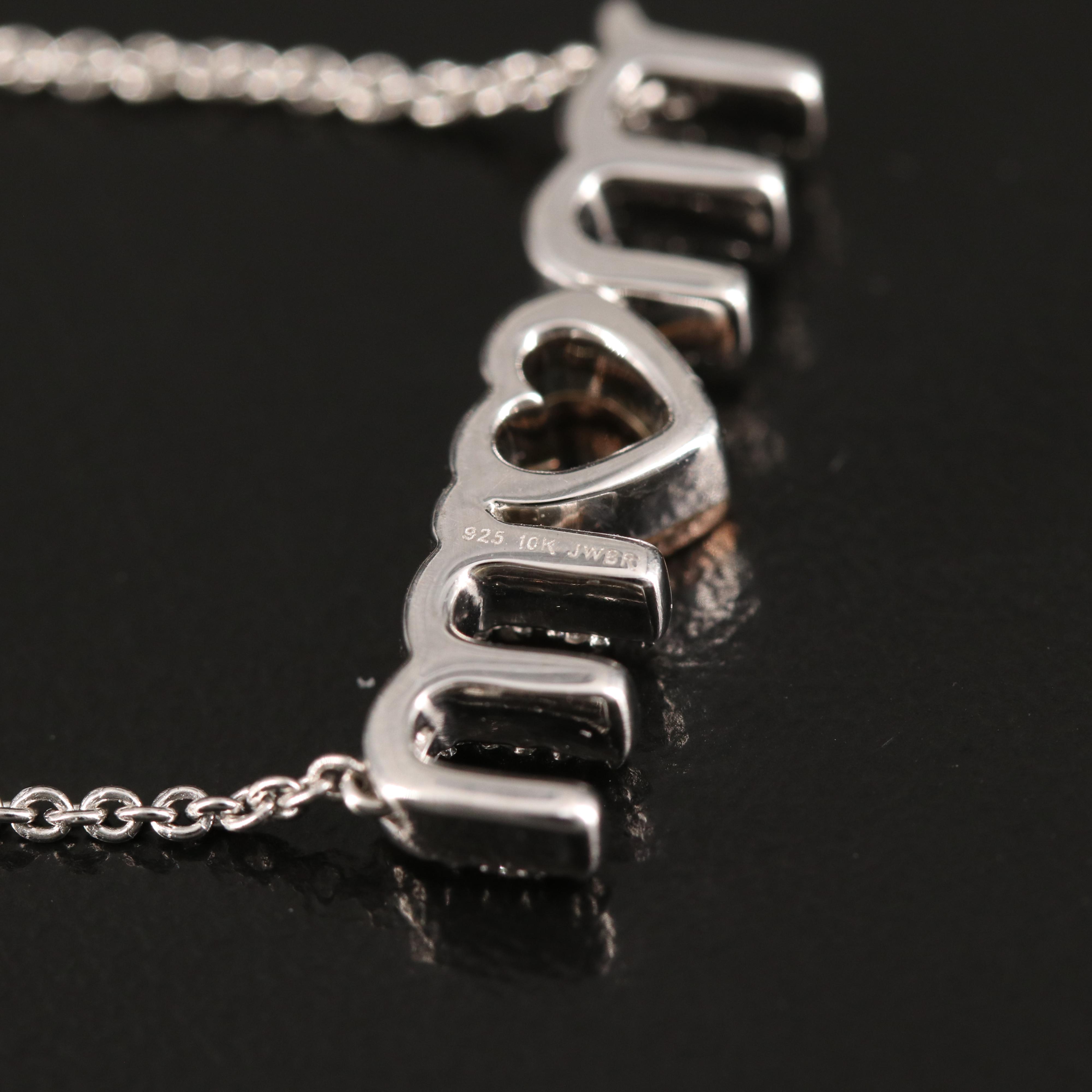 Sterling Diamond "Mom" Necklace with 10K Rose Gold Accents