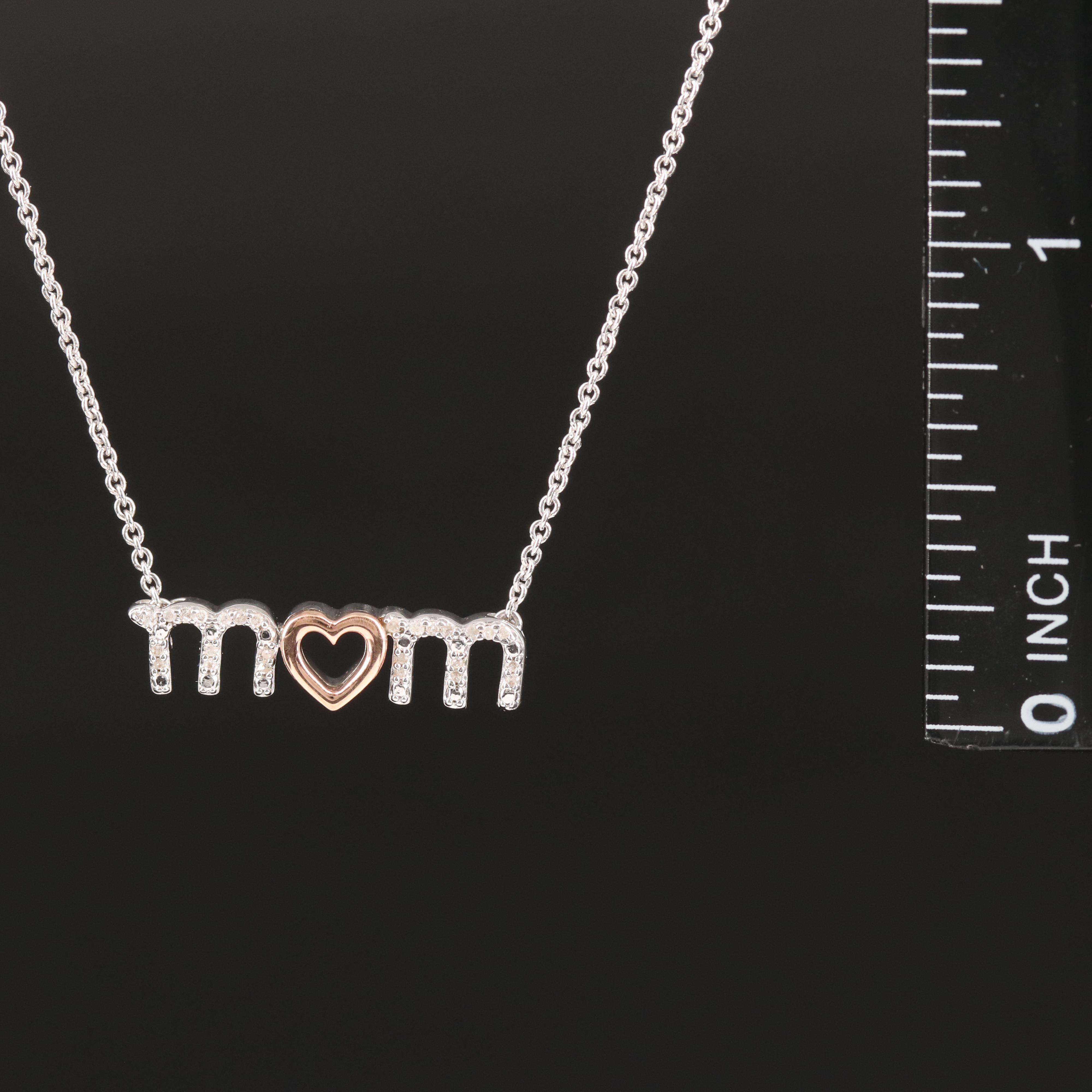 Sterling Diamond "Mom" Necklace with 10K Rose Gold Accents