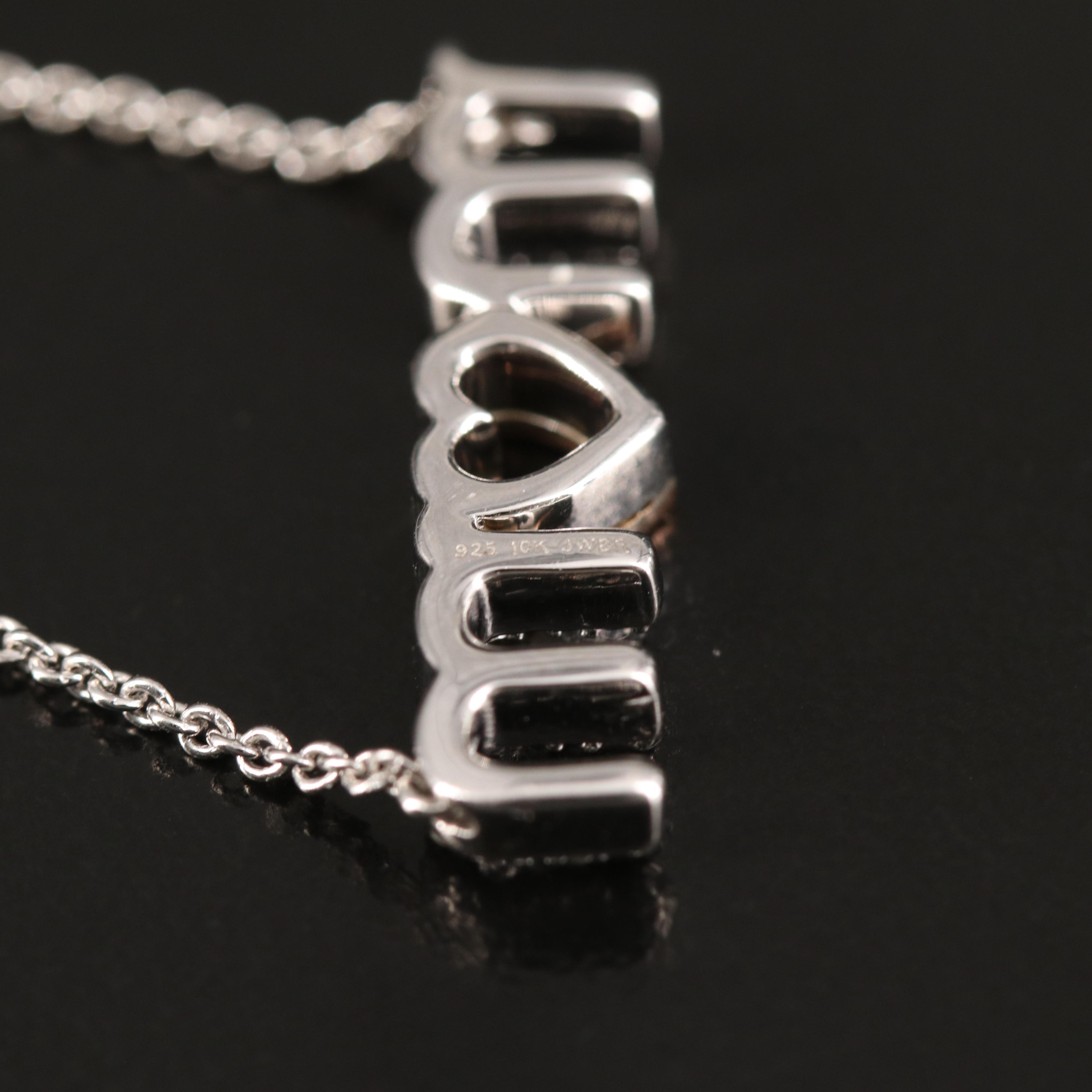 Sterling Diamond "Mom" Necklace with 10K Rose Gold Accents