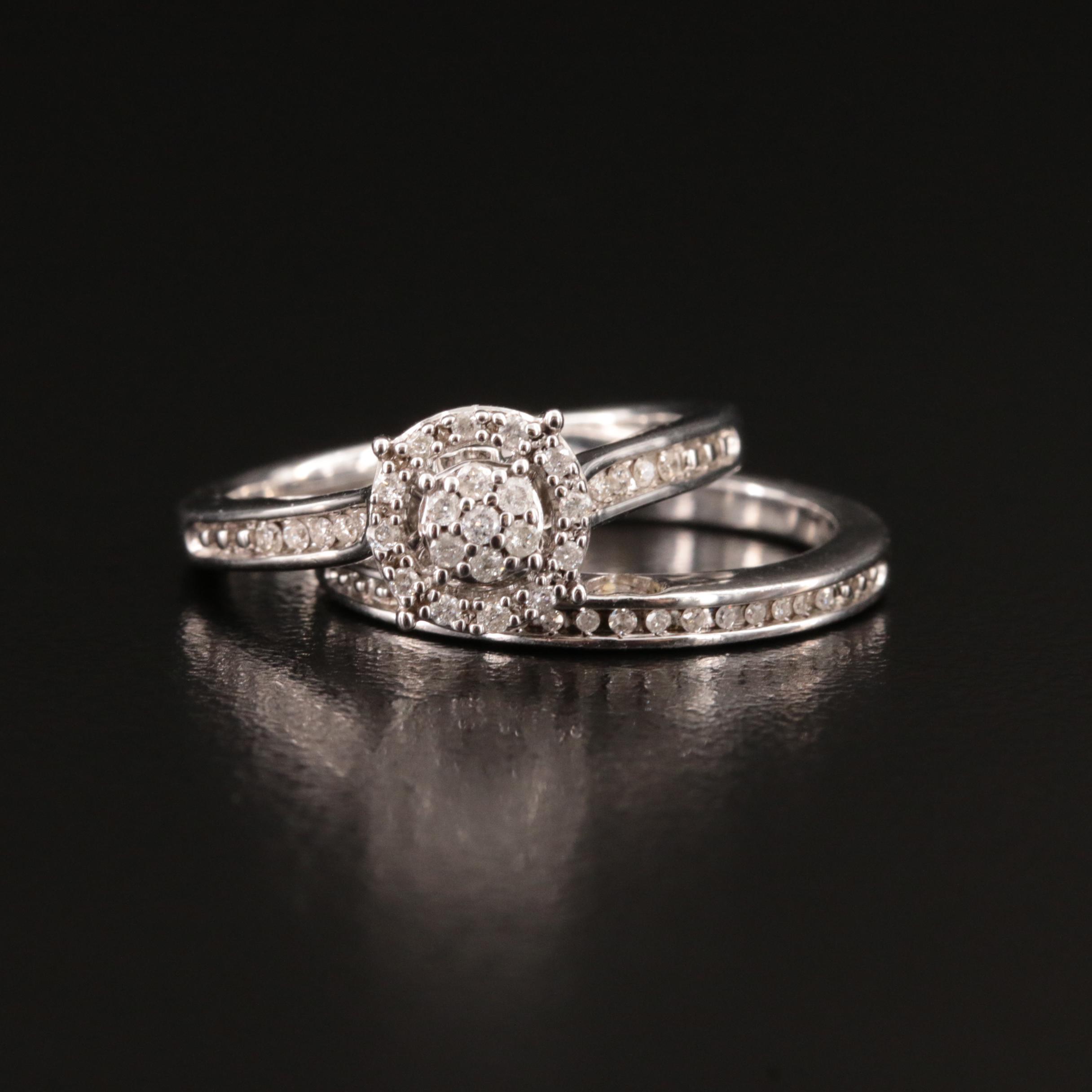 Sterling Diamond Ring and Band Set