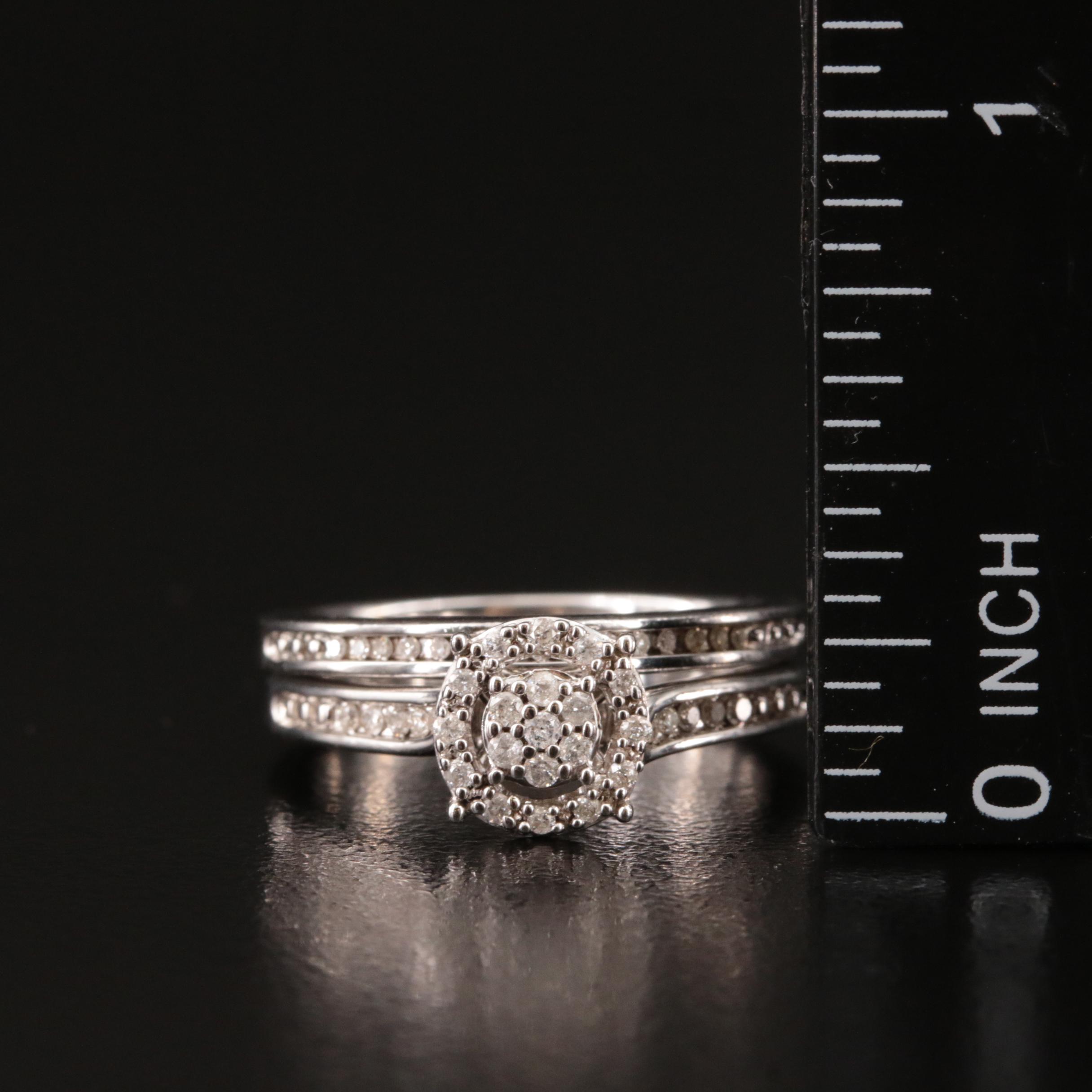 Sterling Diamond Ring and Band Set