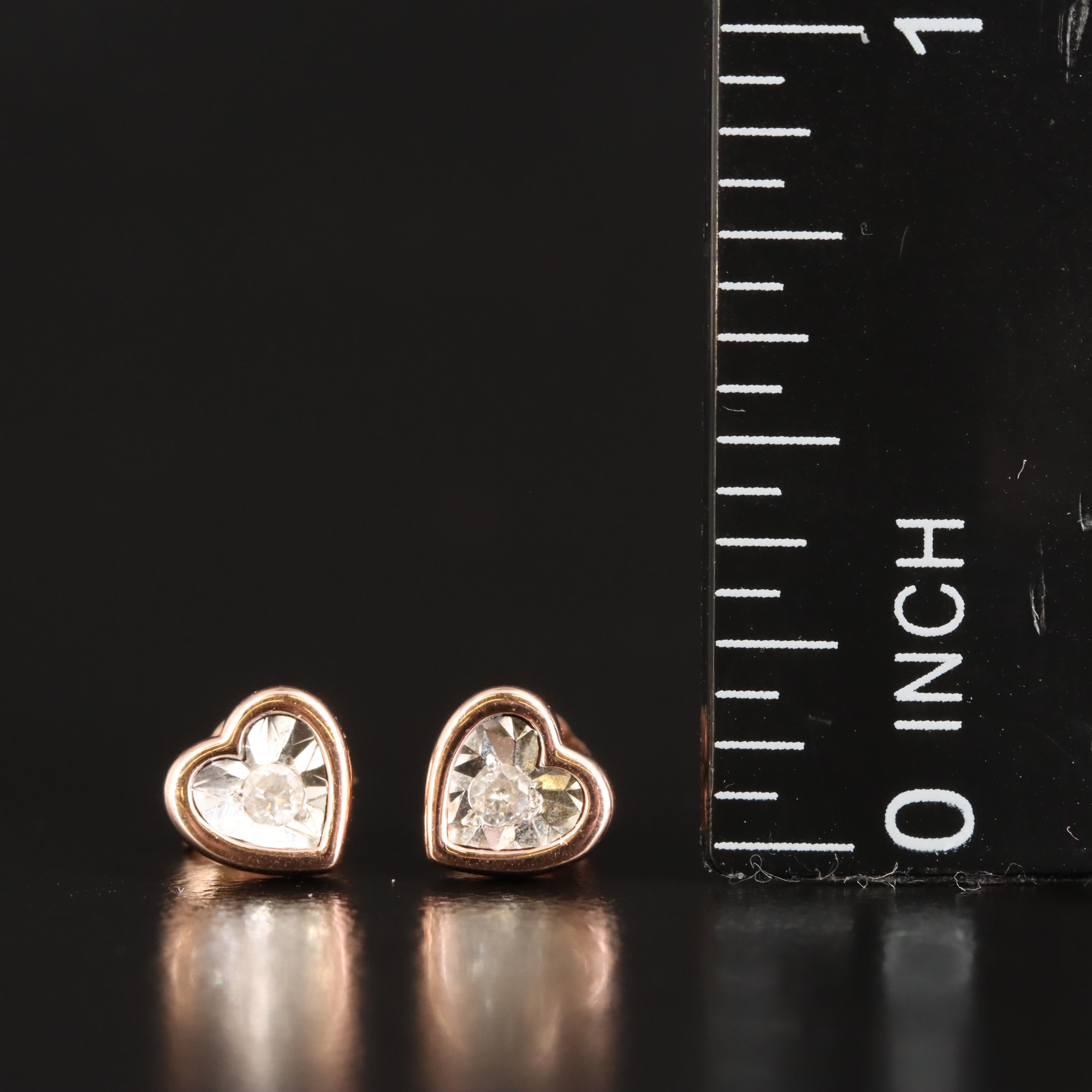 Sterling Diamond Heart Stud Earrings