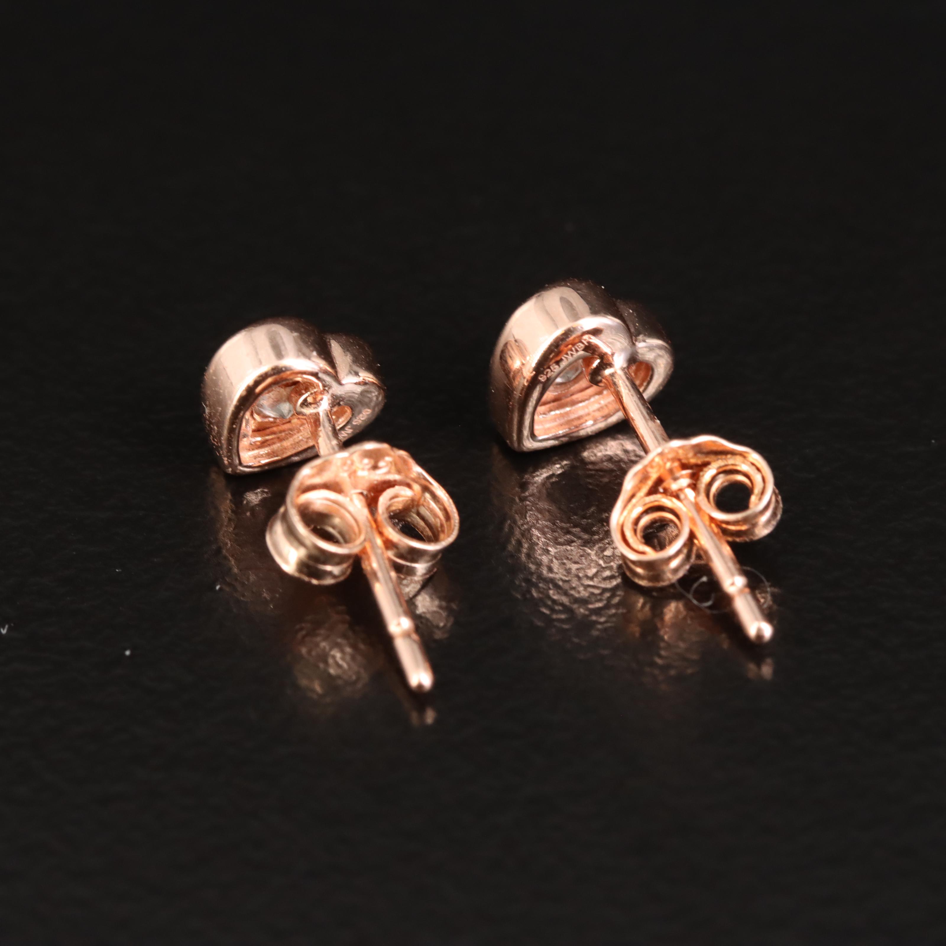 Sterling Diamond Heart Stud Earrings