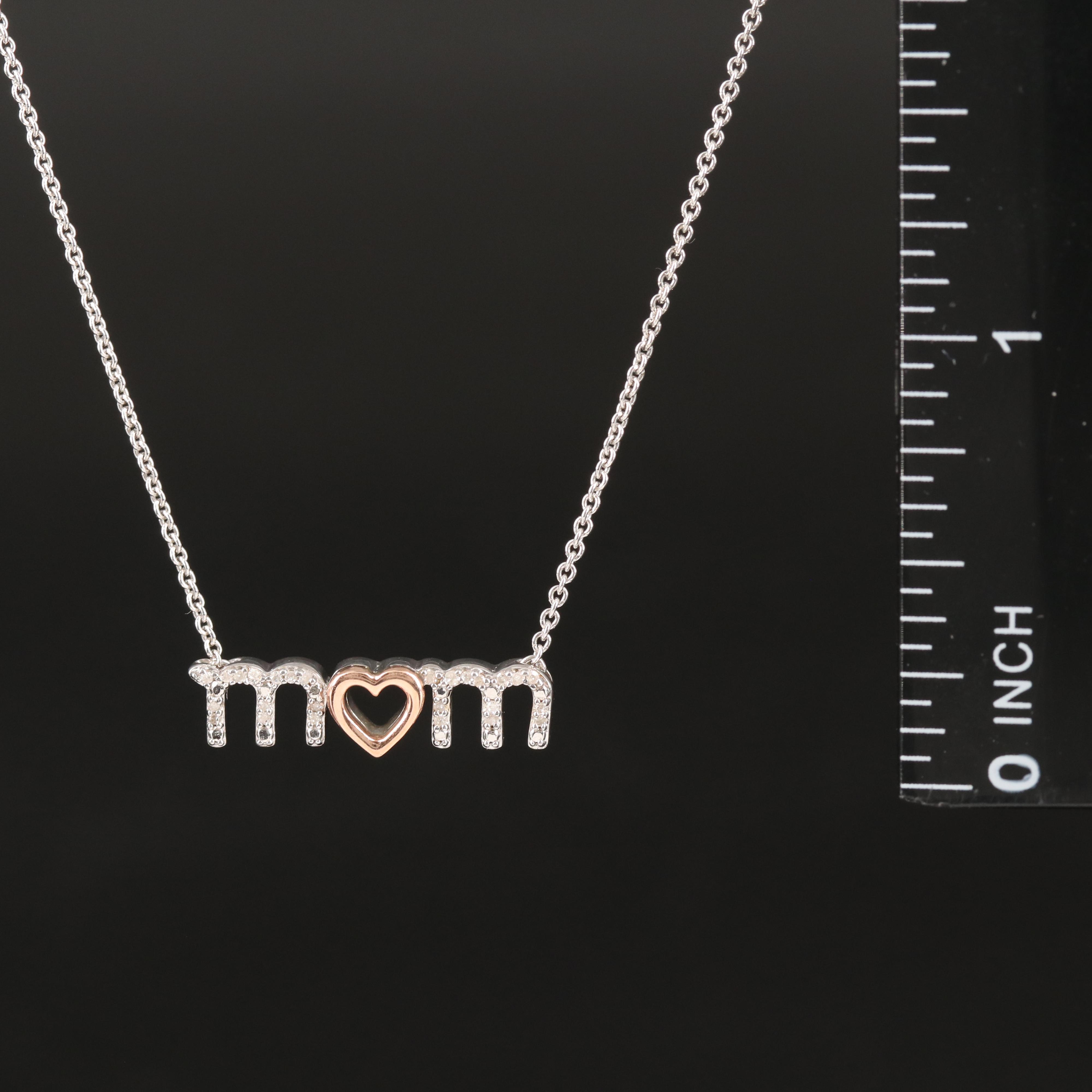 Sterling Diamond "Mom" Necklace with 10K Rose Gold Accents