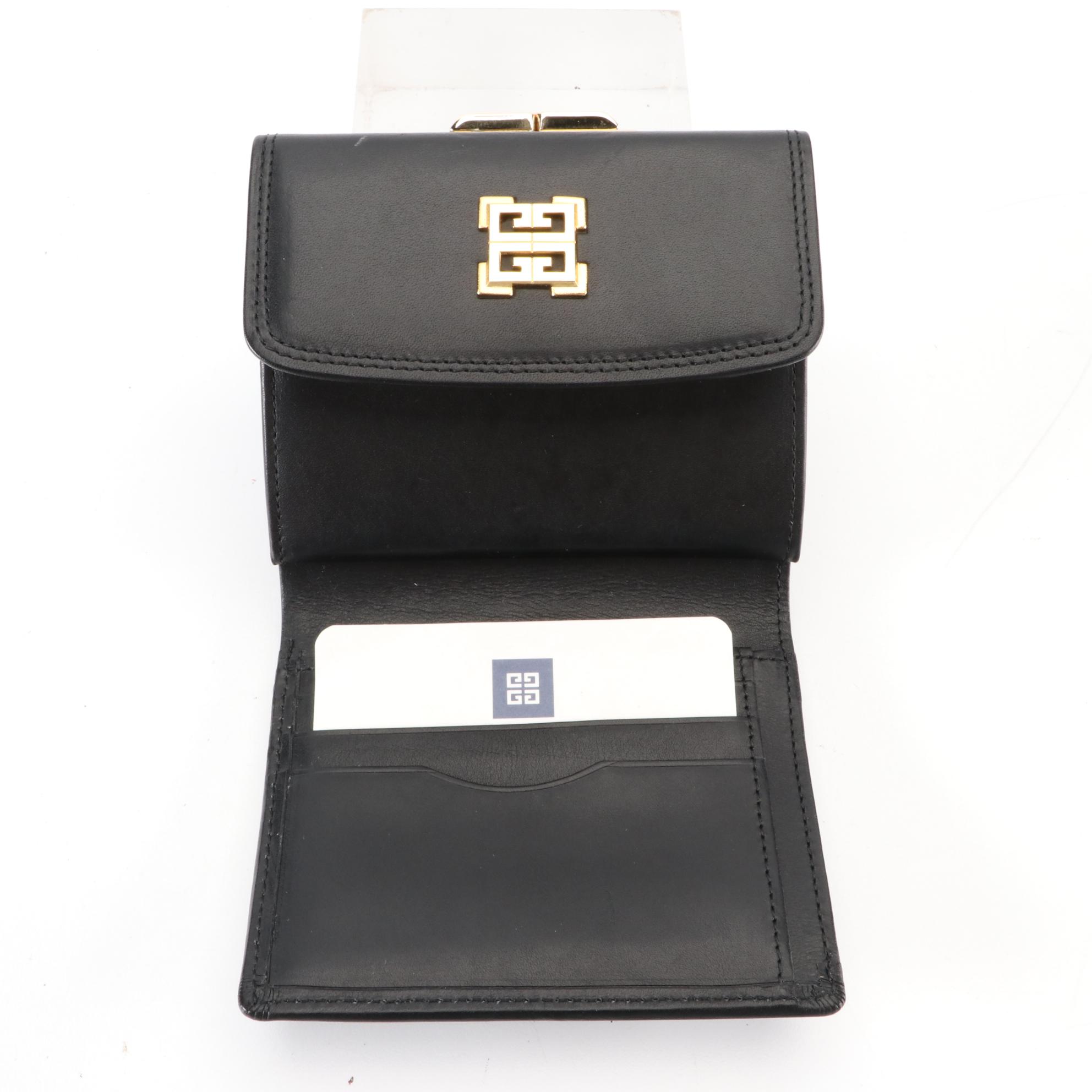 Givenchy Compact Kisslock Wallet in Black Smooth Leather