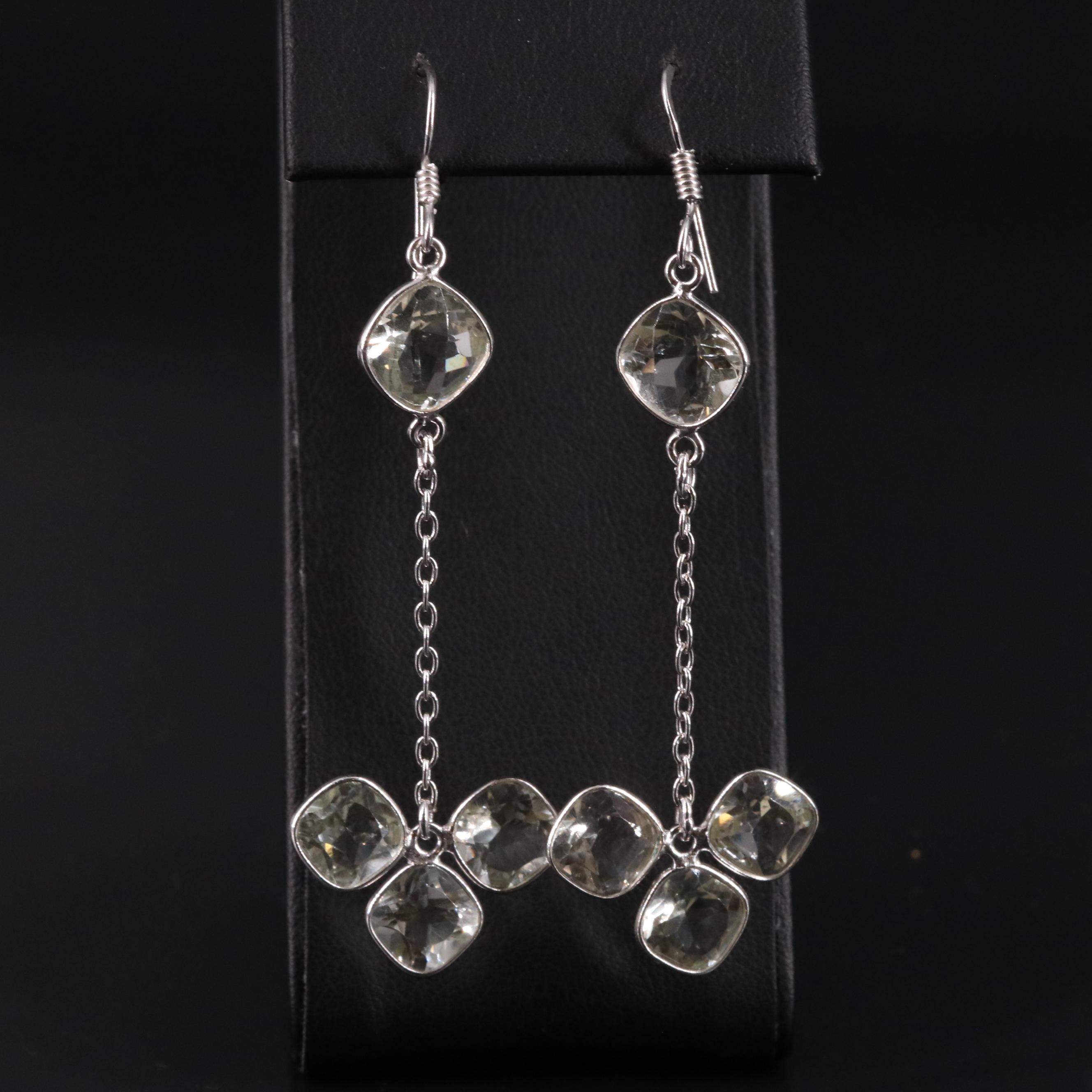 Sterling Green Amethyst Dangle Earrings