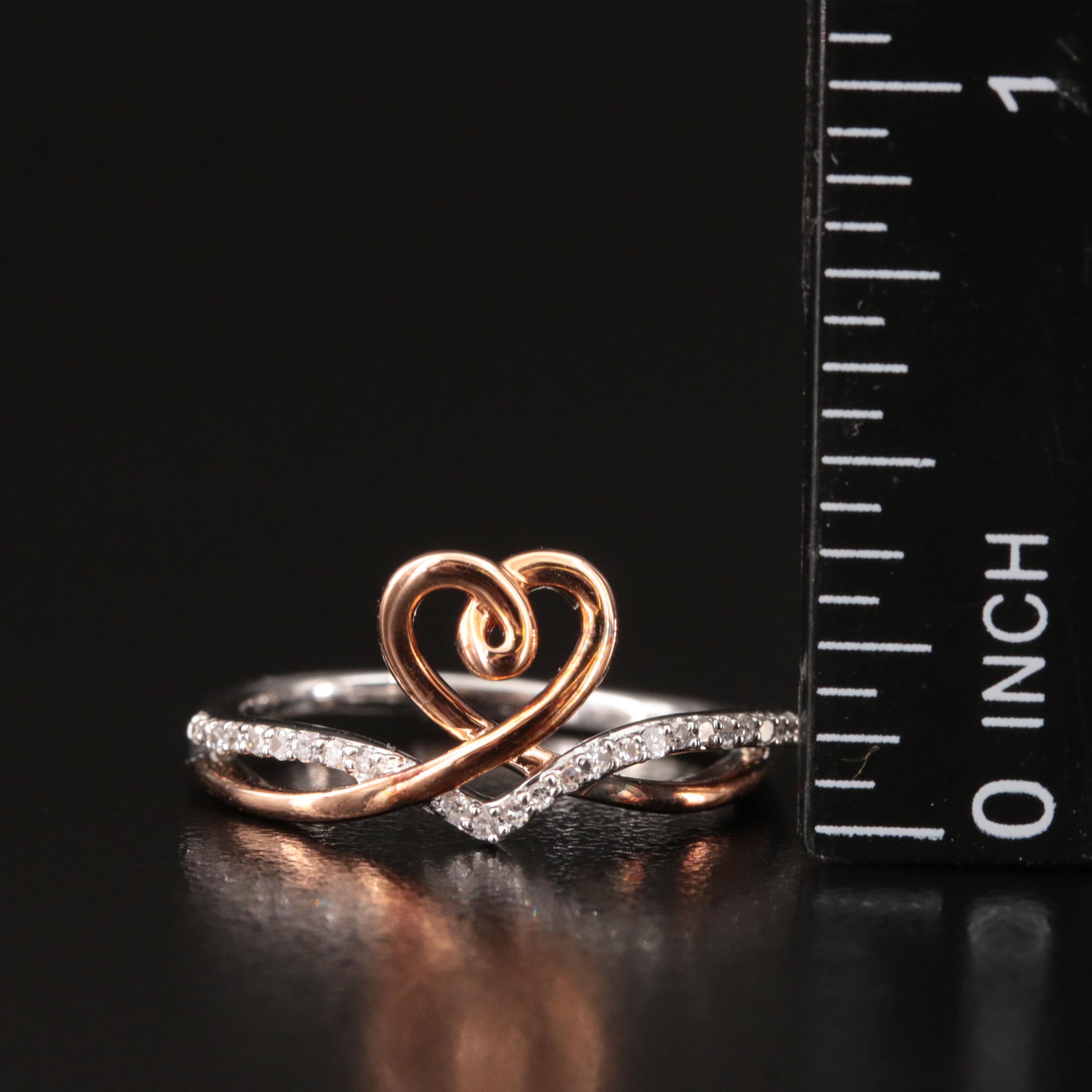 Hallmark Sterling Diamond Heart Ring with 10K Rose Gold Accents