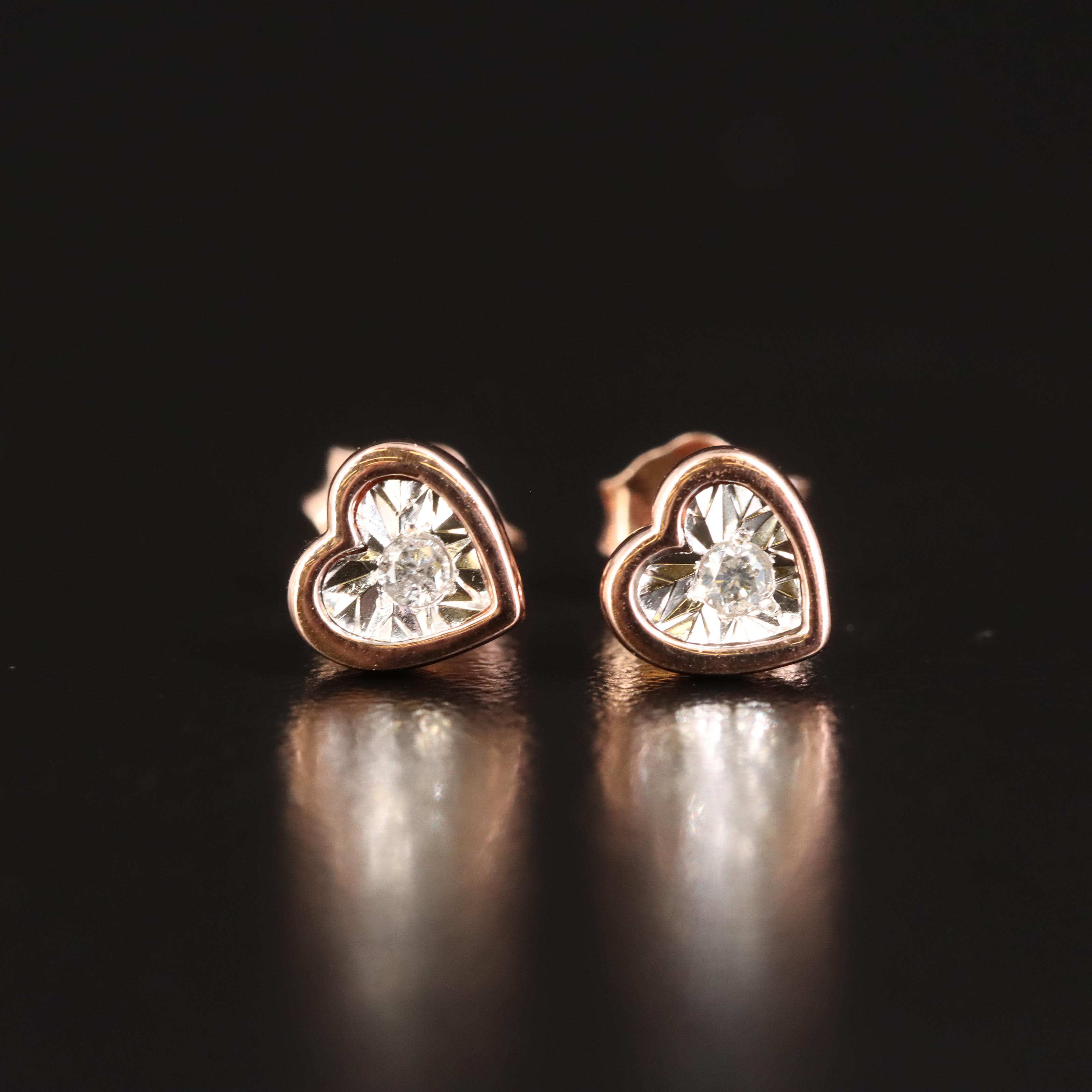 Sterling Diamond Heart Stud Earrings