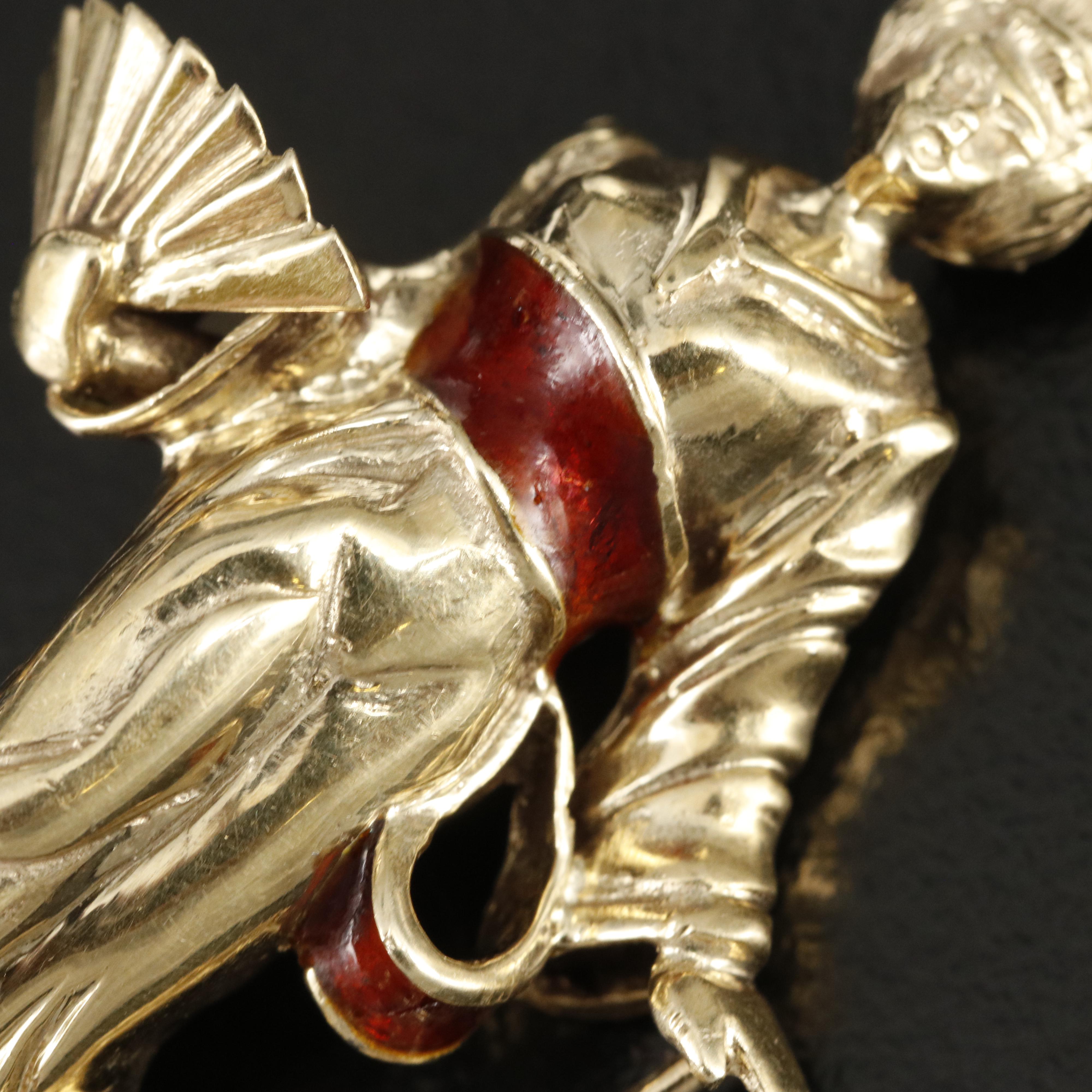 1960s 14K Japanese Lady with Fan and Parisol Brooch Including Sapphire