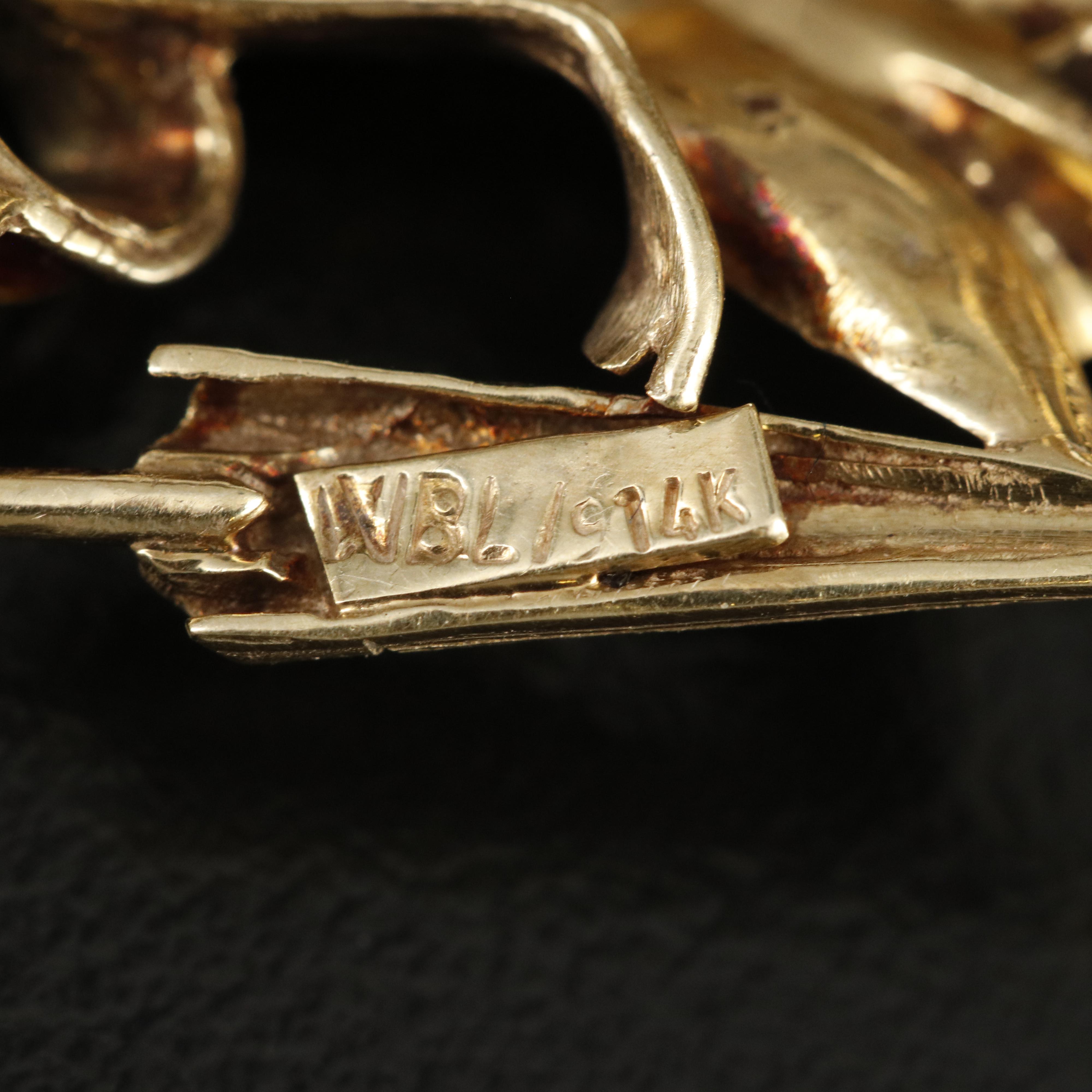 1960s 14K Japanese Lady with Fan and Parisol Brooch Including Sapphire