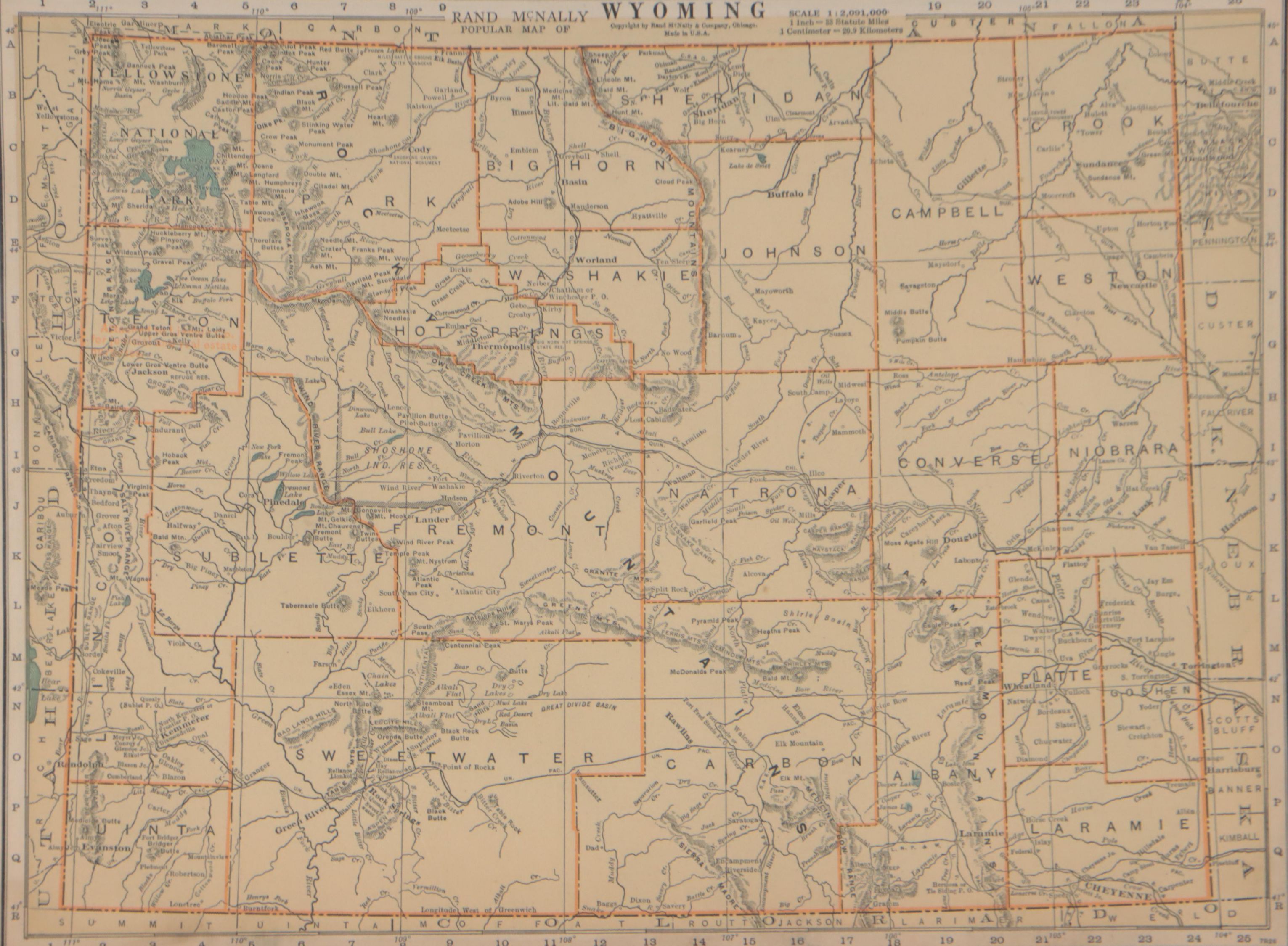 Rand, McNally & Co. Wax Engraving Map of Wyoming, Circa 1898