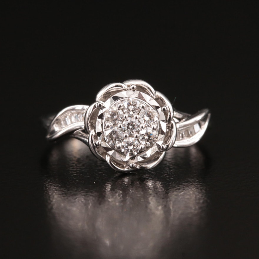 Sterling and Diamond Cluster Ring