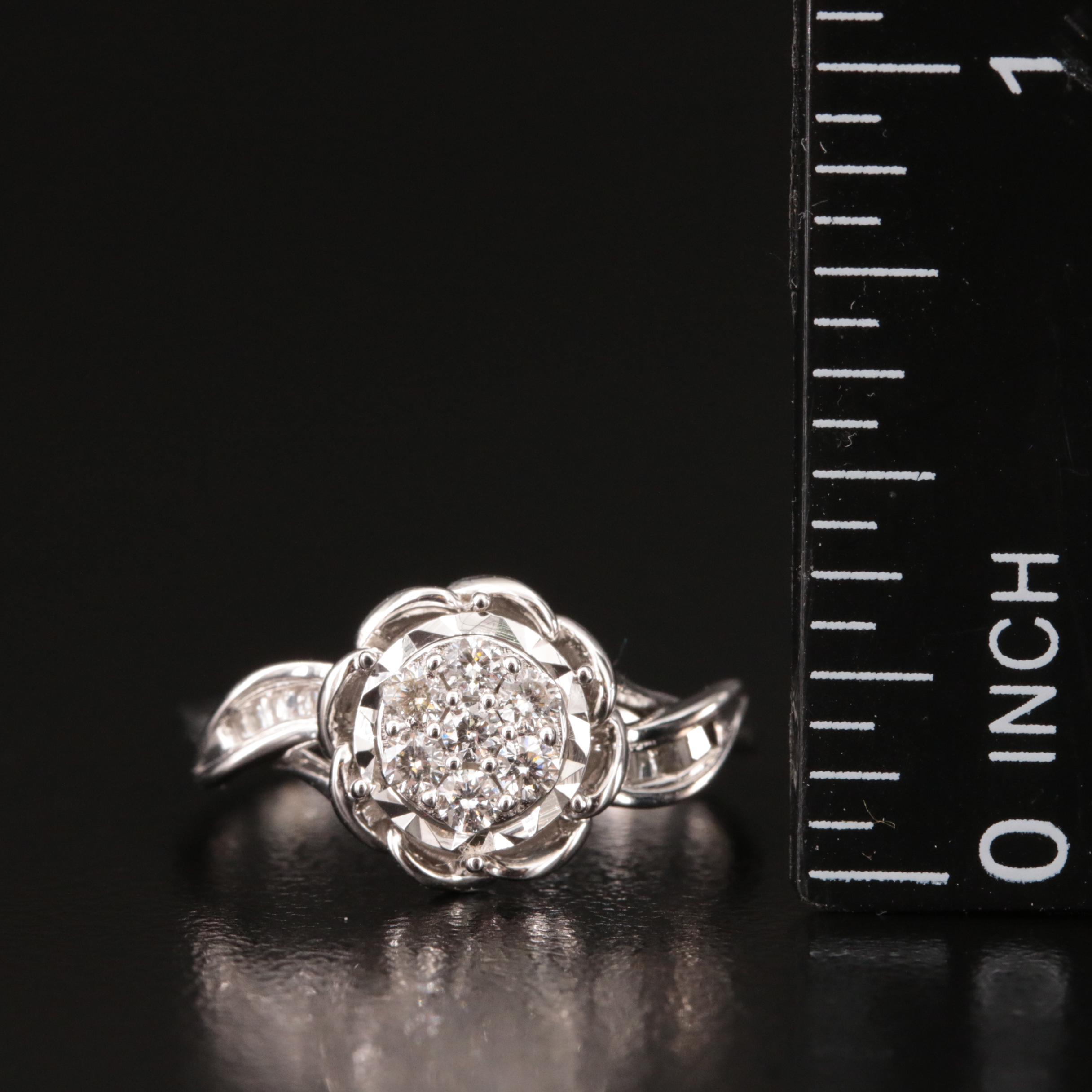 Sterling and Diamond Cluster Ring
