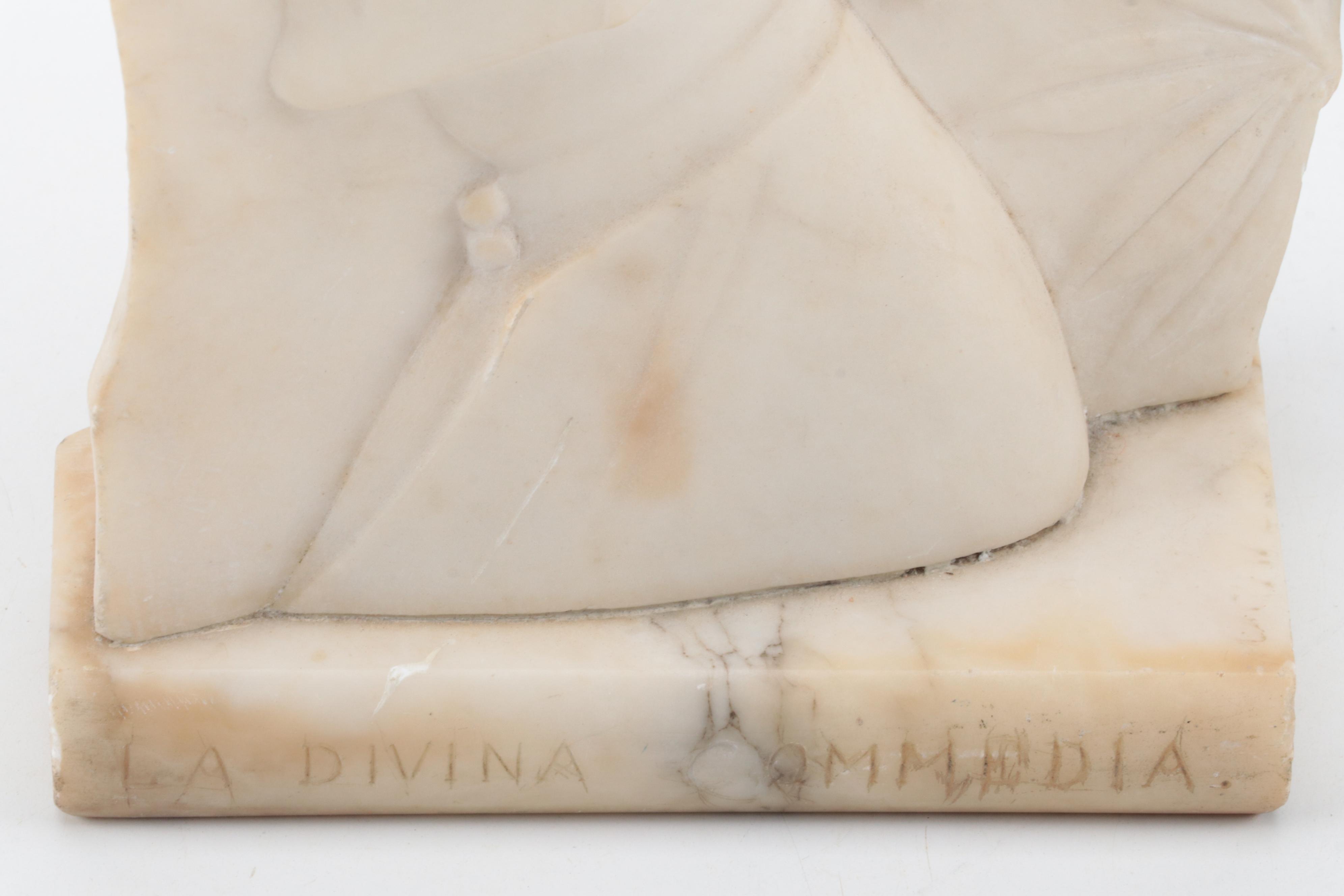 Carved Alabaster Bookend with Dante Bust, Early 20th Century