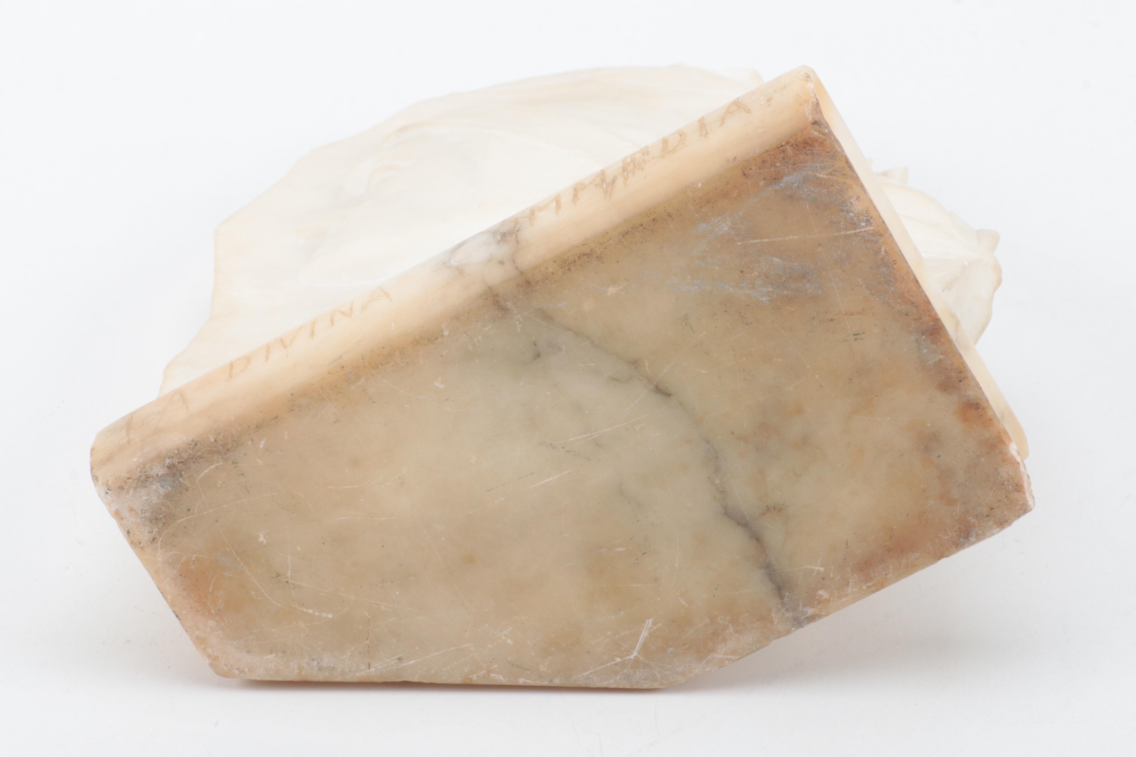 Carved Alabaster Bookend with Dante Bust, Early 20th Century