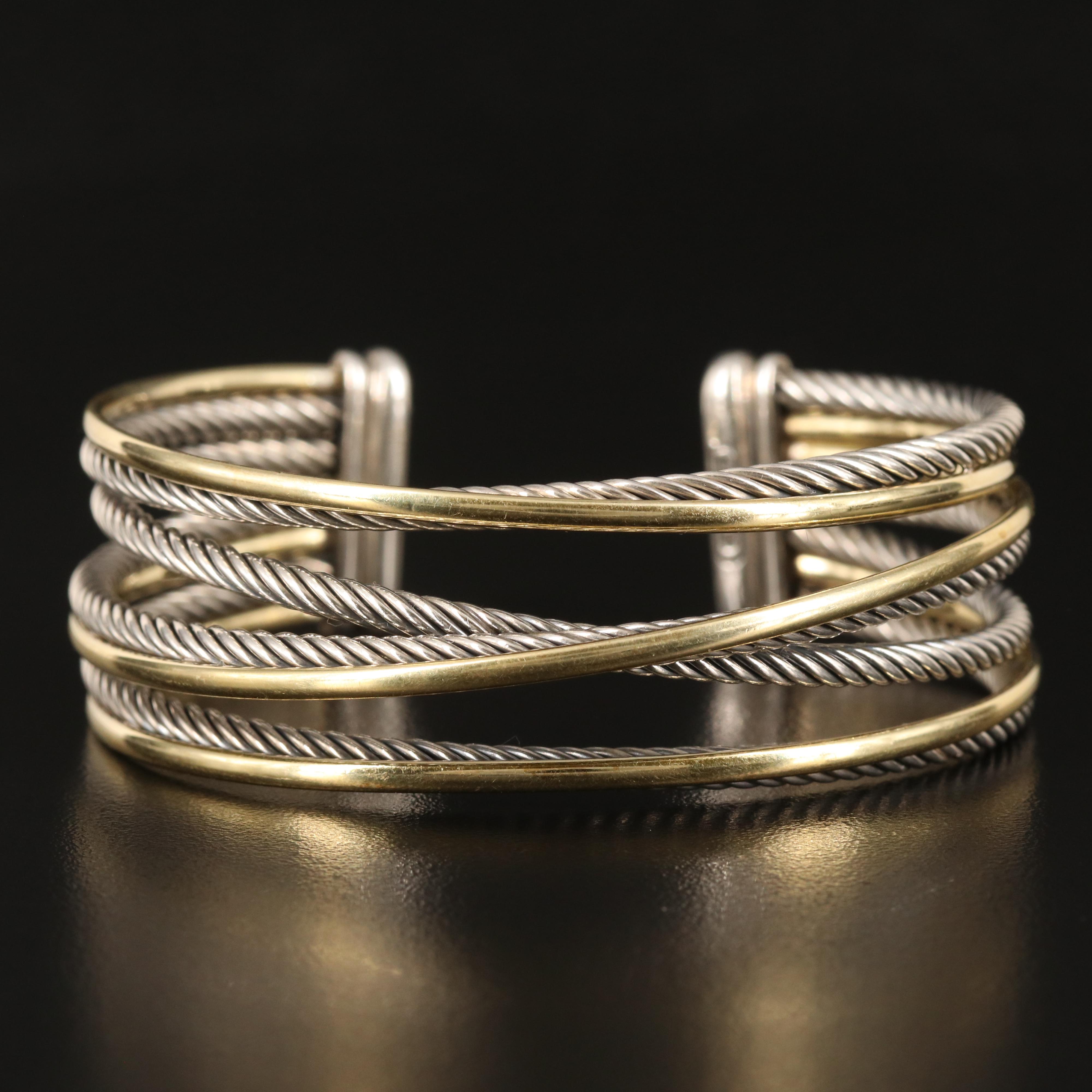David Yurman "Crossover" Sterling Multi-Row Cuff Bracelet with 18K Accent