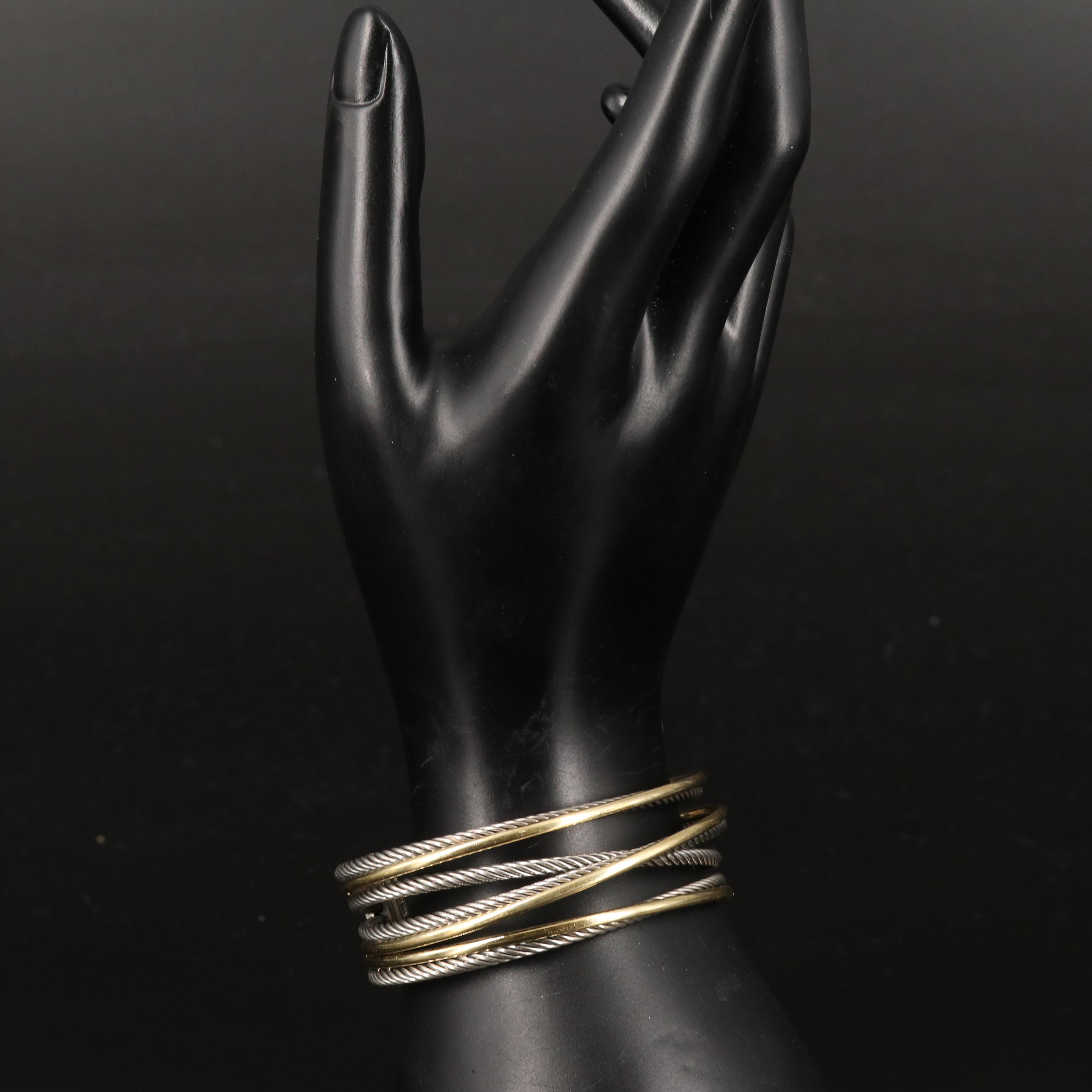 David Yurman "Crossover" Sterling Multi-Row Cuff Bracelet with 18K Accent